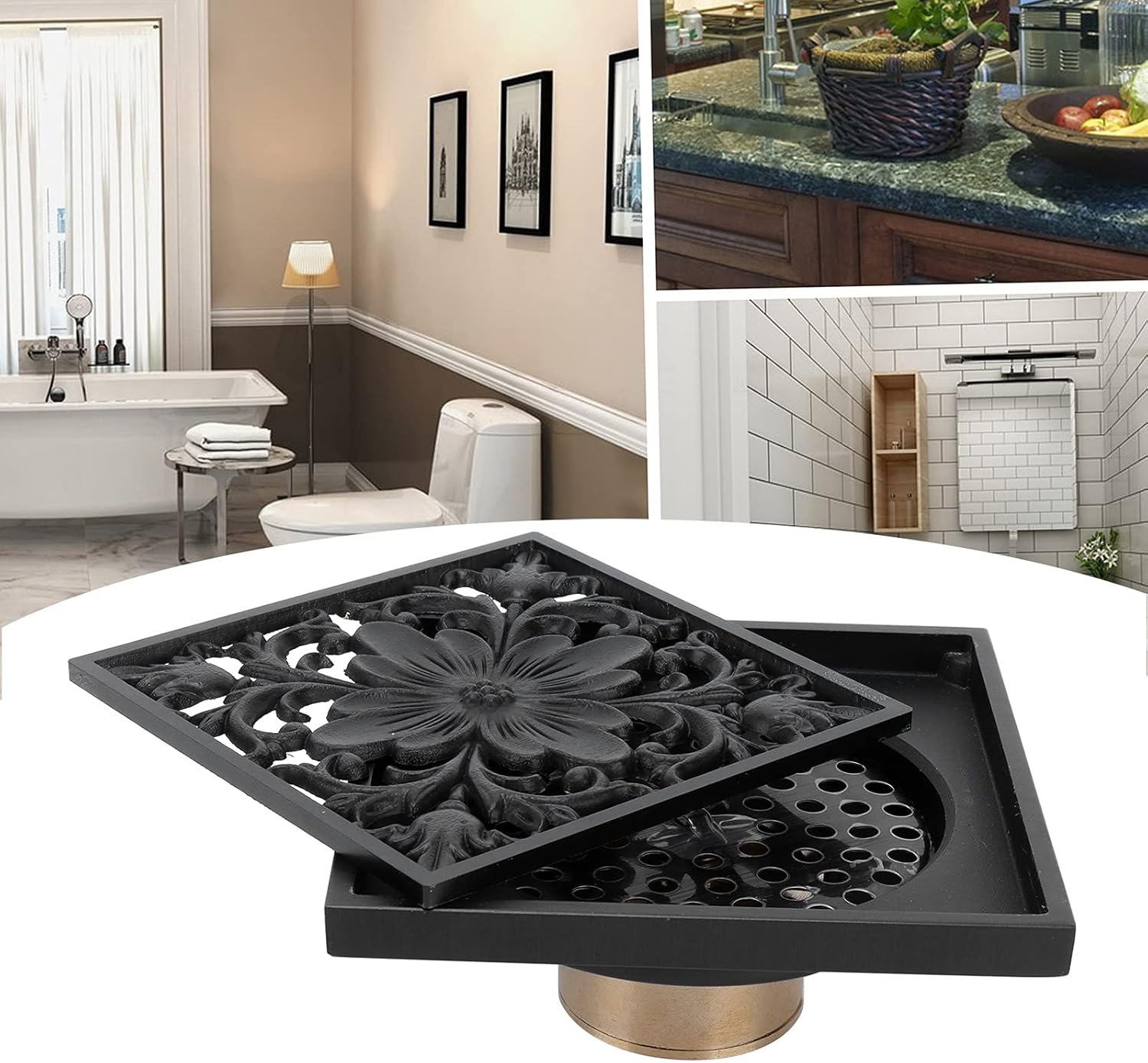 Hapivida Antique Black Square Floor Drain with Strainer