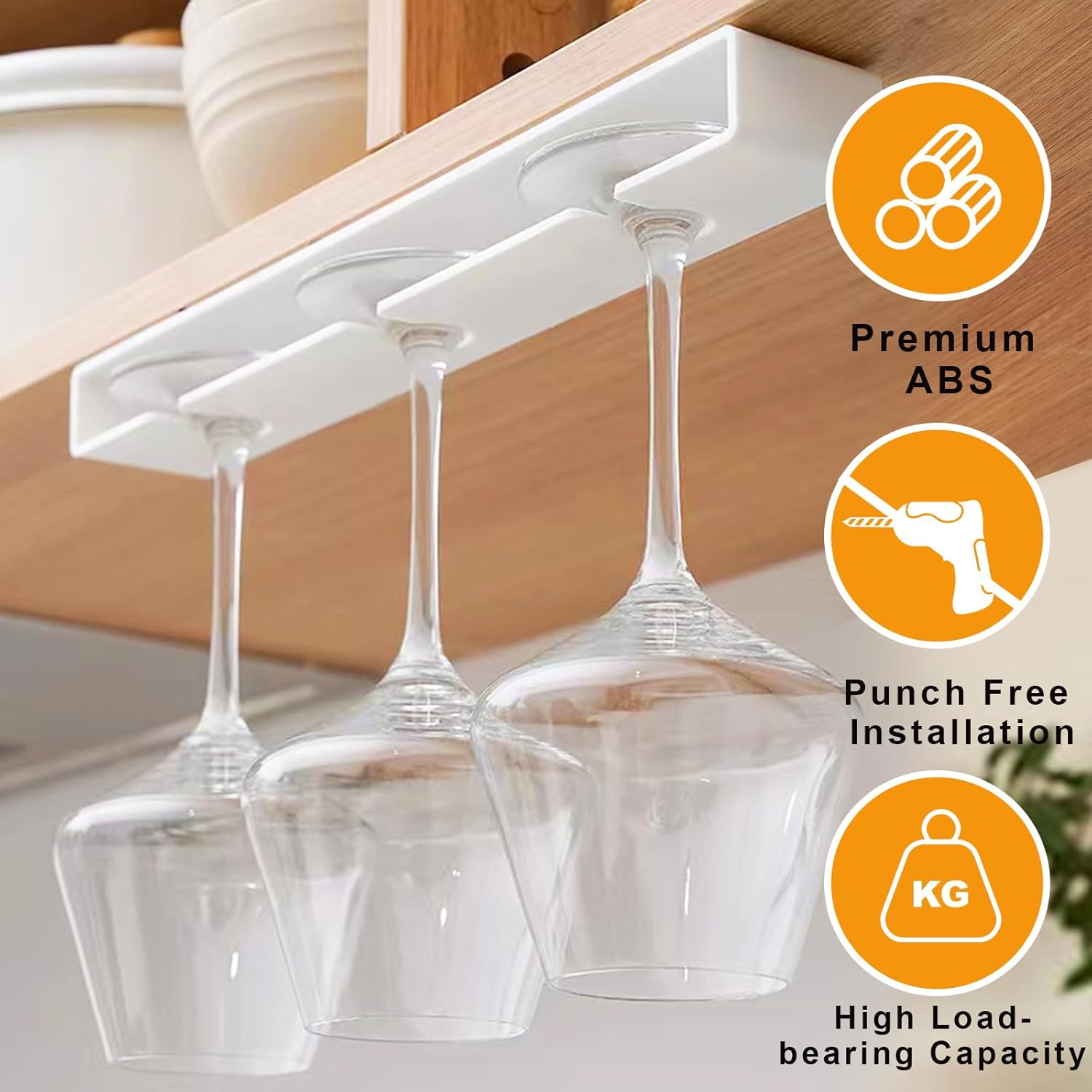 AQJUNONG 2 Pack Wine Glass Holder No Drilling Under Cabinet Rack