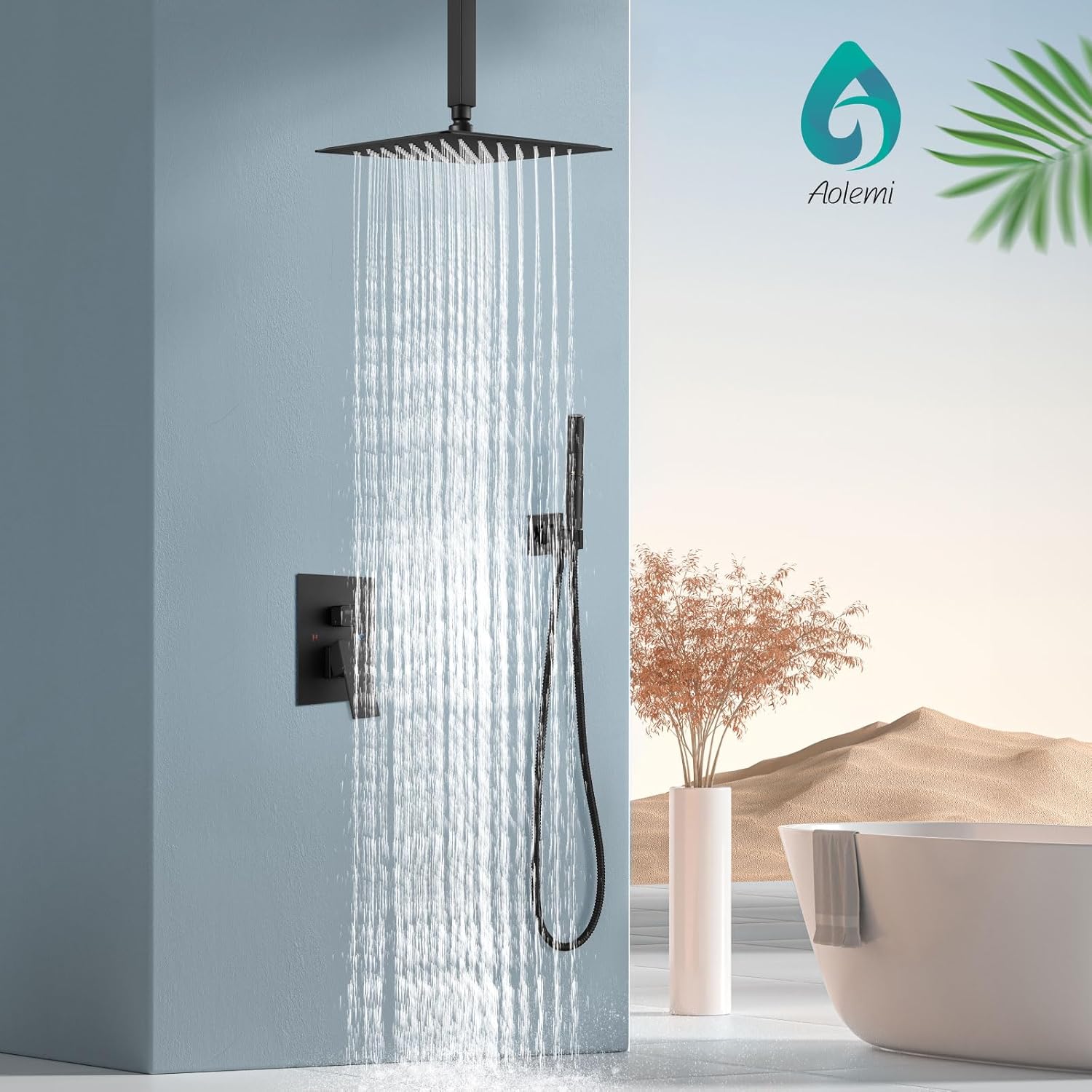 Aolemi Ceiling Mount Shower System with Rainfall and Handheld