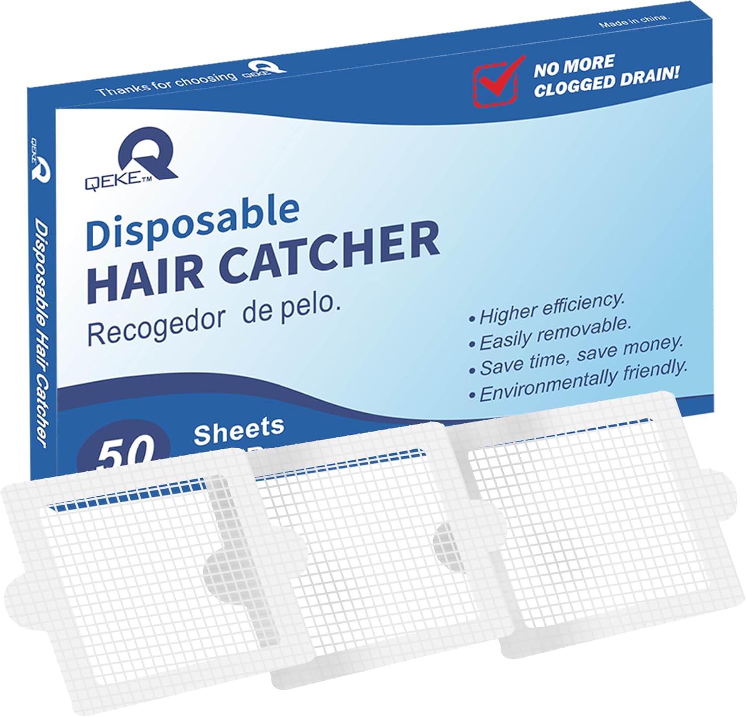 Qeke Disposable Hair Catcher Drain Stickers 50 Pack Square 41 Inch
