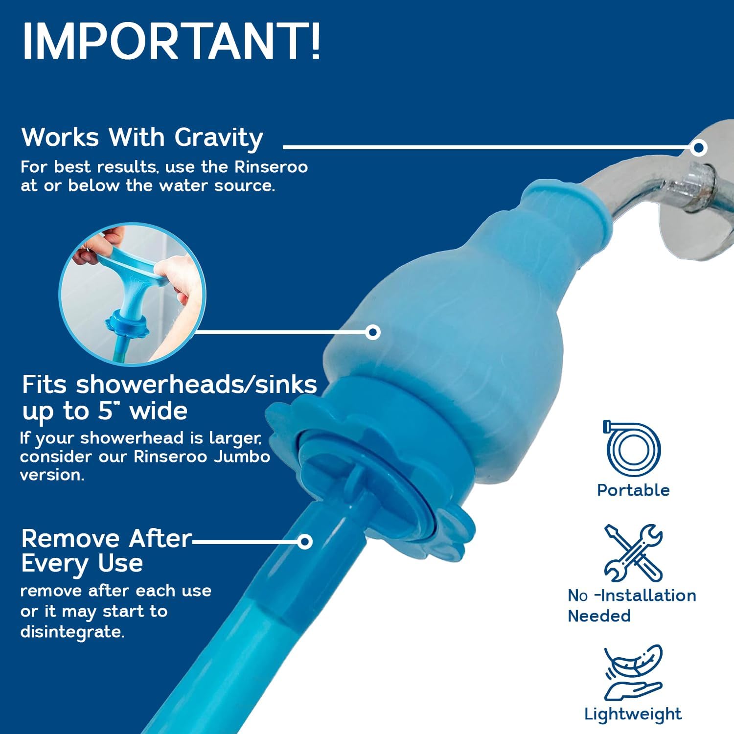 Rinseroo Shower Hose No-Install Universal Fit 6 Foot Multipurpose Detachable