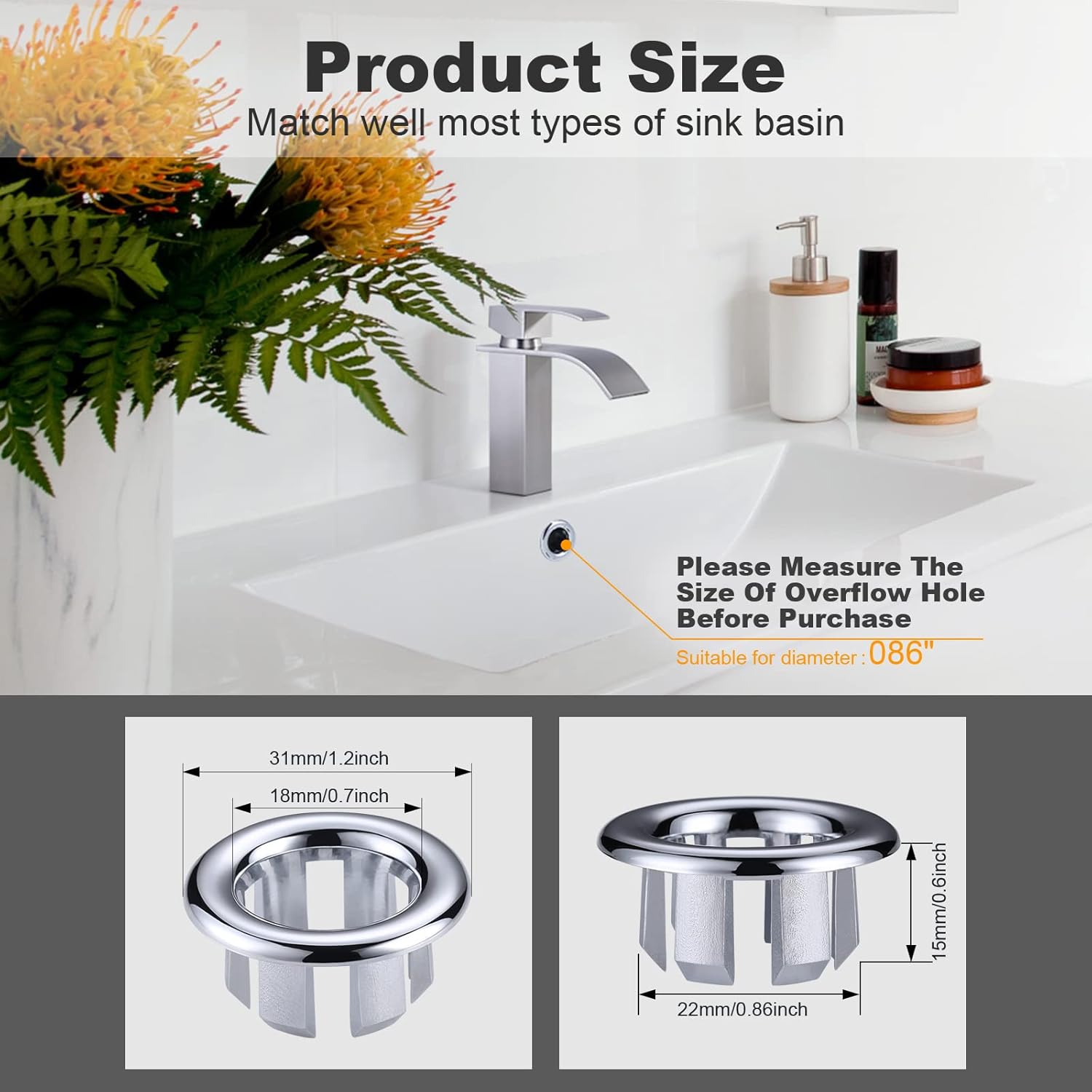 2 Pack Sink Overflow Ring Chrome 1