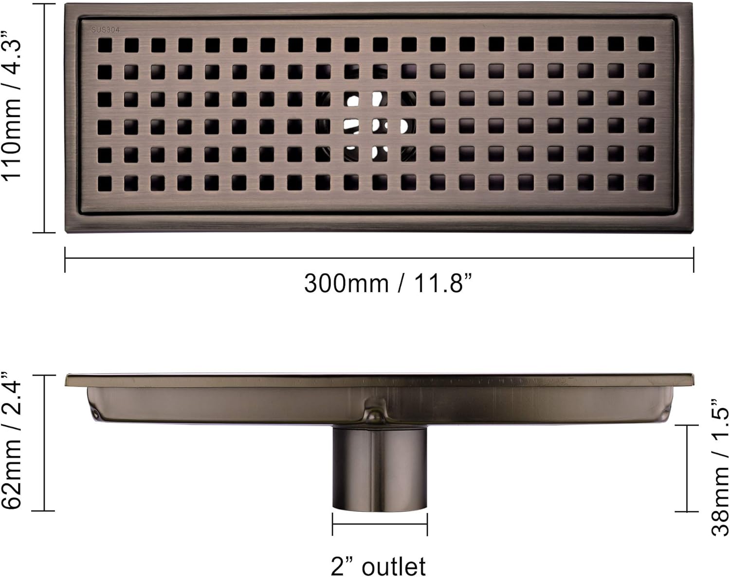 Orhemus Linear Shower Drain with Brushed Bronze Finish