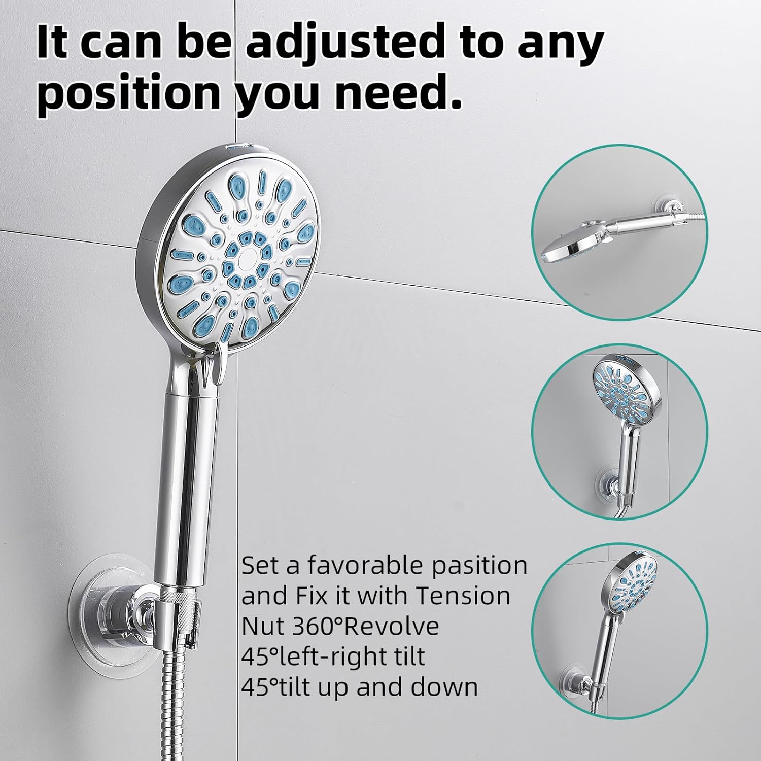 Cobbe Wall Mount Shower Head Holder - 360 Adjustable with Tension Nut