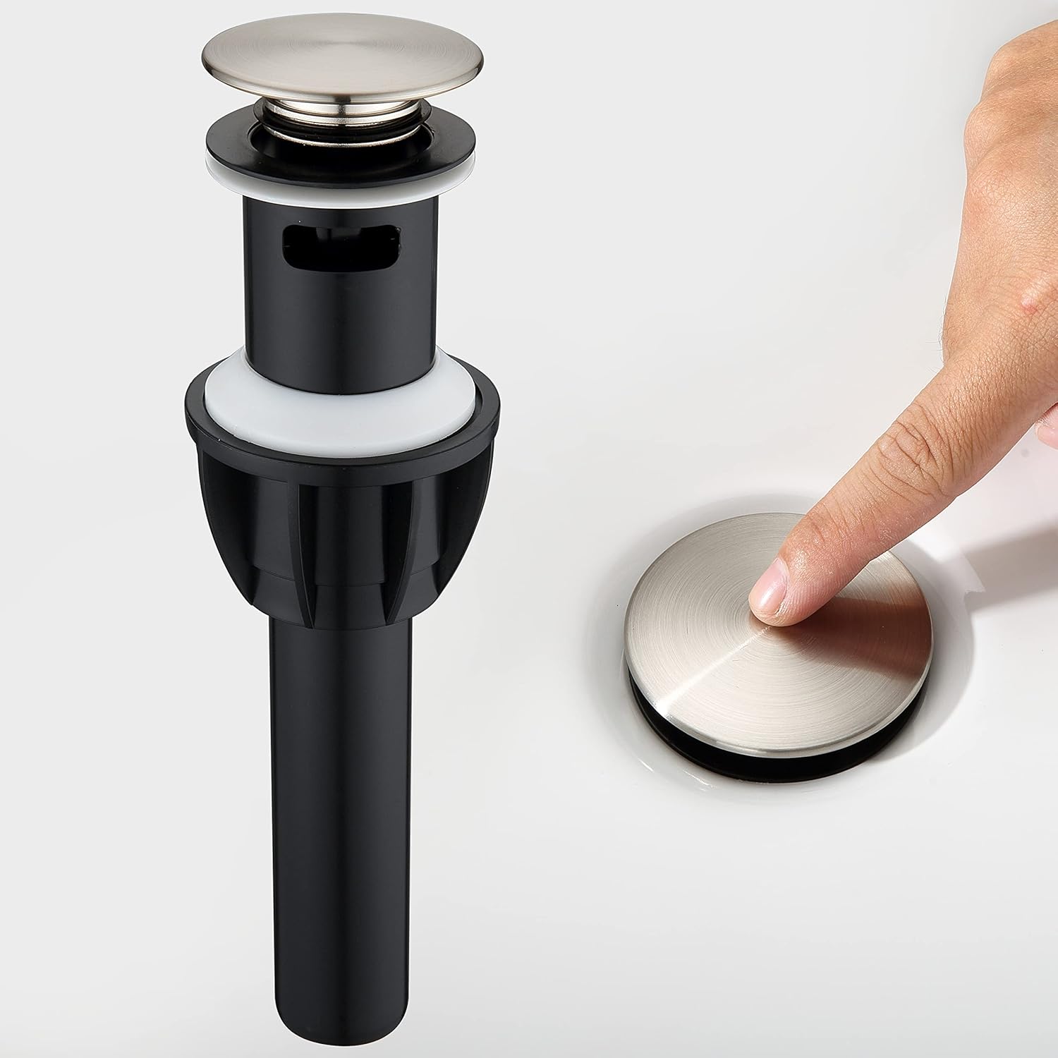 Pop Up Drain Stopper with Overflow for Vessel Sink Brushed Nickel