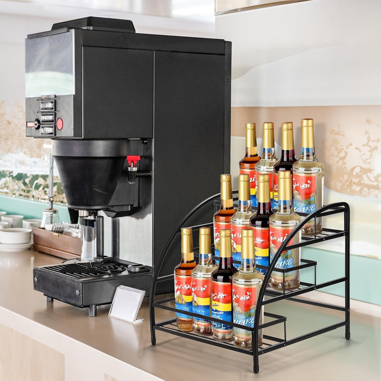 SOUJOY 3-Tier Metal Wire Syrup Rack Organizer