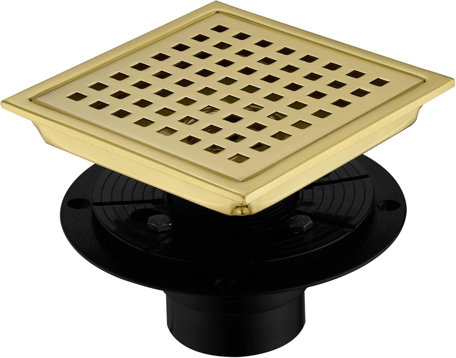 Brushed Gold 6 Inch Square Shower Drain with Adjustable Base Flange 1