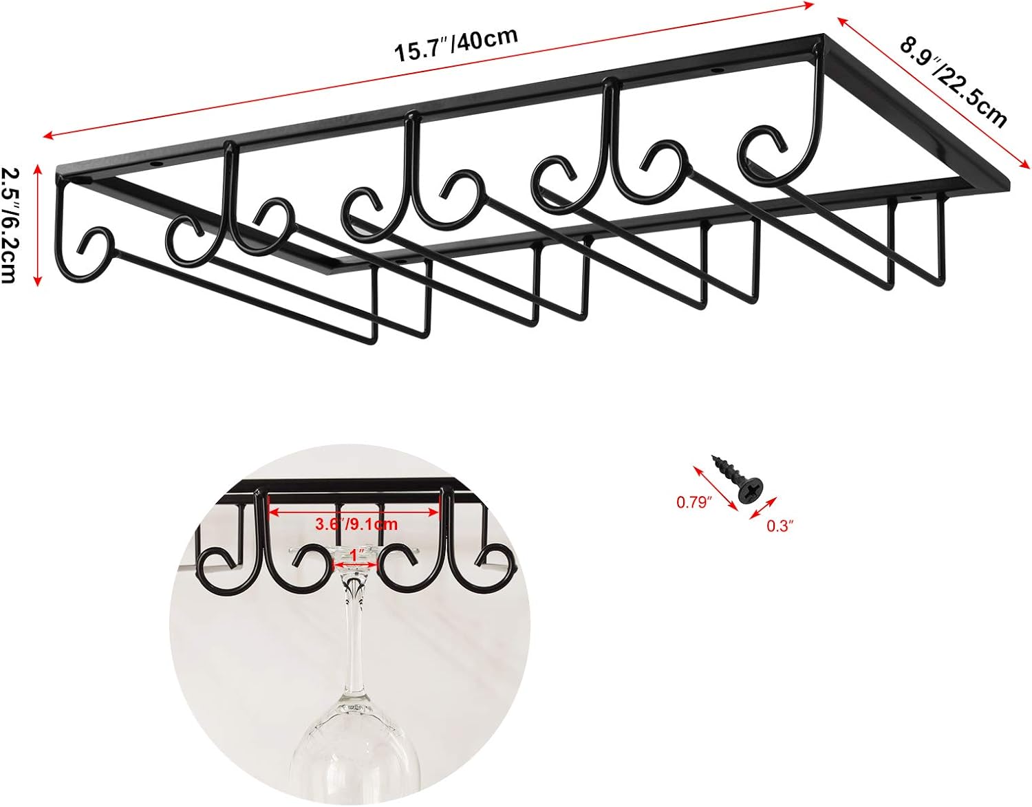 MOCOUM Stemware Rack Under Cabinet 4 Rows 2 Pack