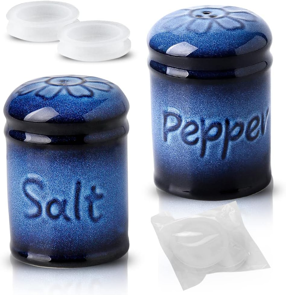 Nihow Ceramic Salt Pepper Shaker Set - 26 Inch Black Blue Set of 2