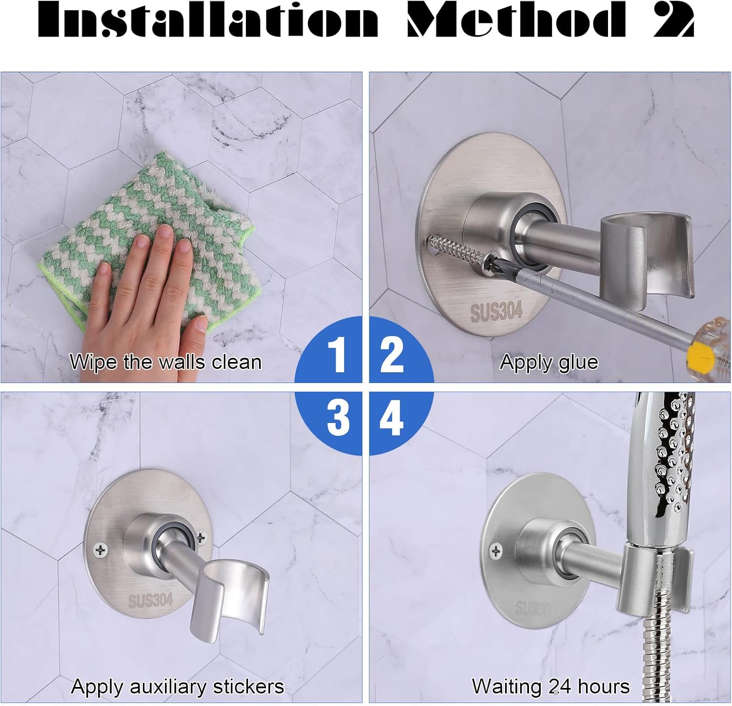 360 Degree Adjustable Stainless Steel Shower Head Holder Wall Mount