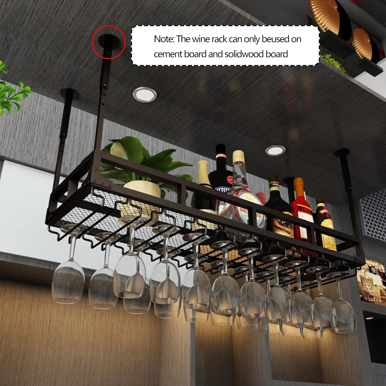 Adjustable Ceiling Wine Glass Rack for Bar and Kitchen