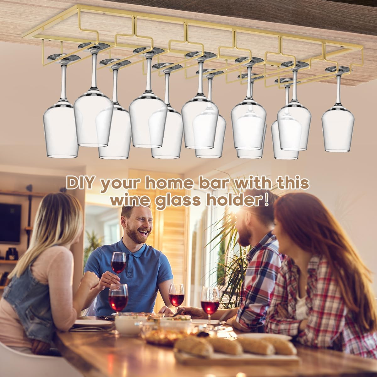 Xverycan 6 Row Wine Glass Rack Under Cabinet