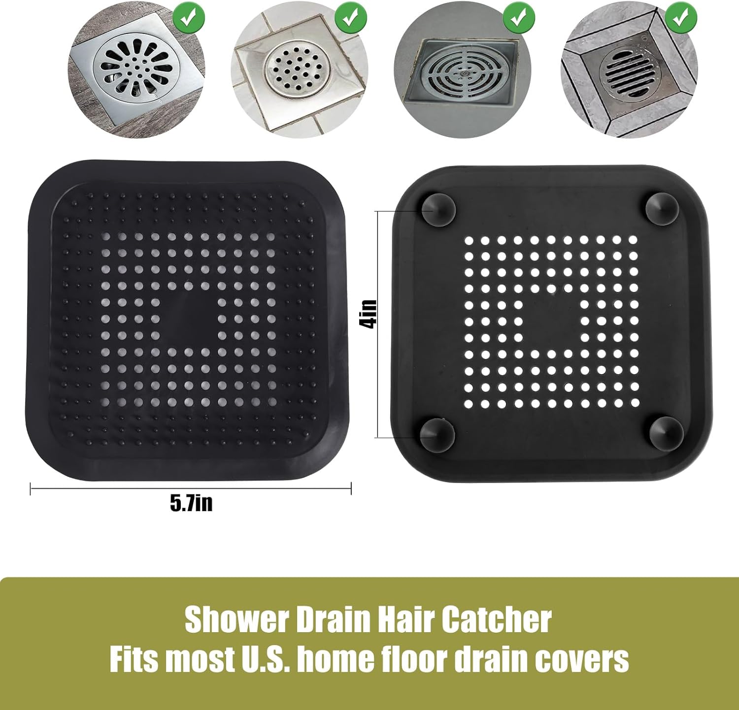 Flasidu 2-Pack Black Drain Hair Catcher for Sink and Shower