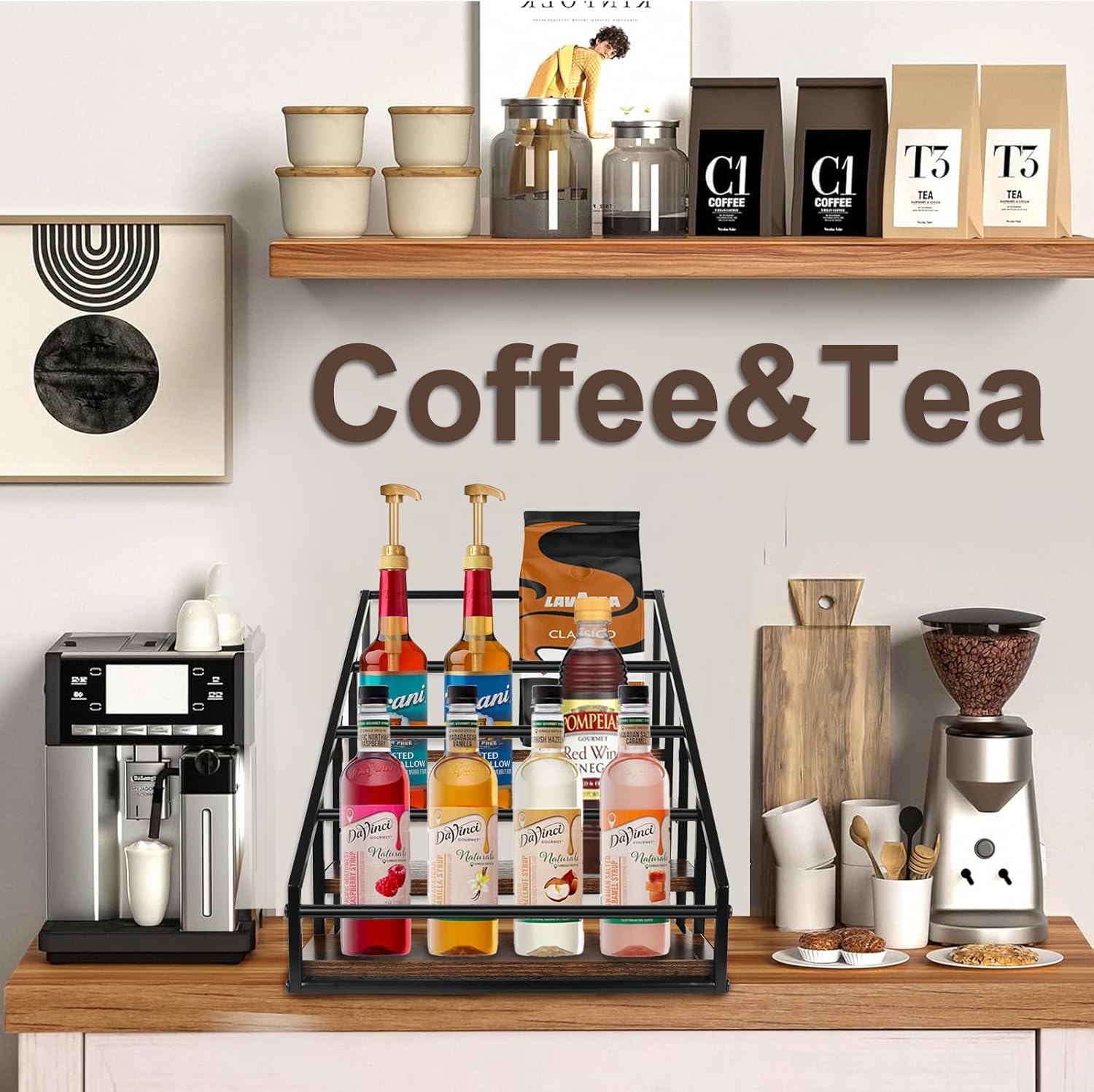 YQBRAO Coffee Syrup Rack Organizer 2 Pack 4 Tier