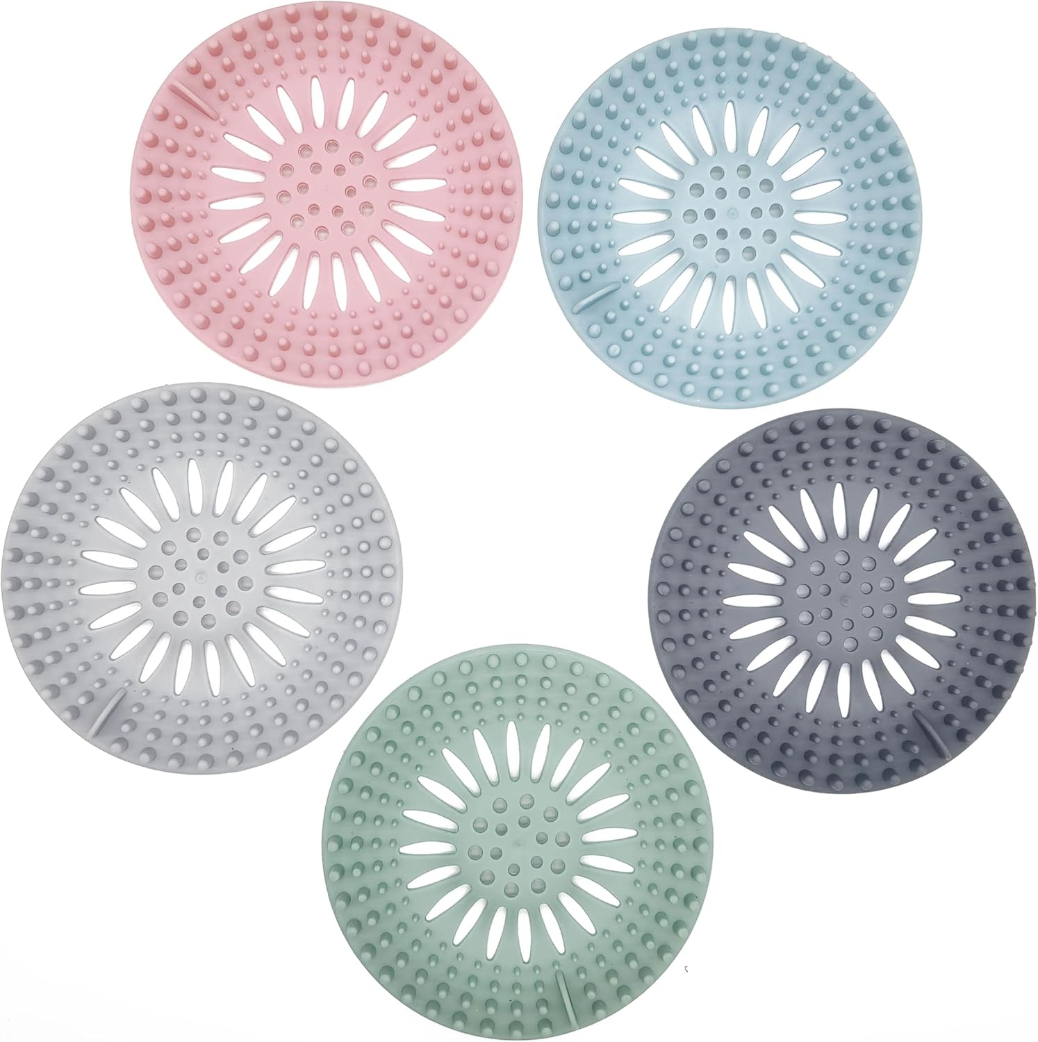 Drain Hair Catcher Set 5 Pieces in Green Blue Pink Grey Light Grey