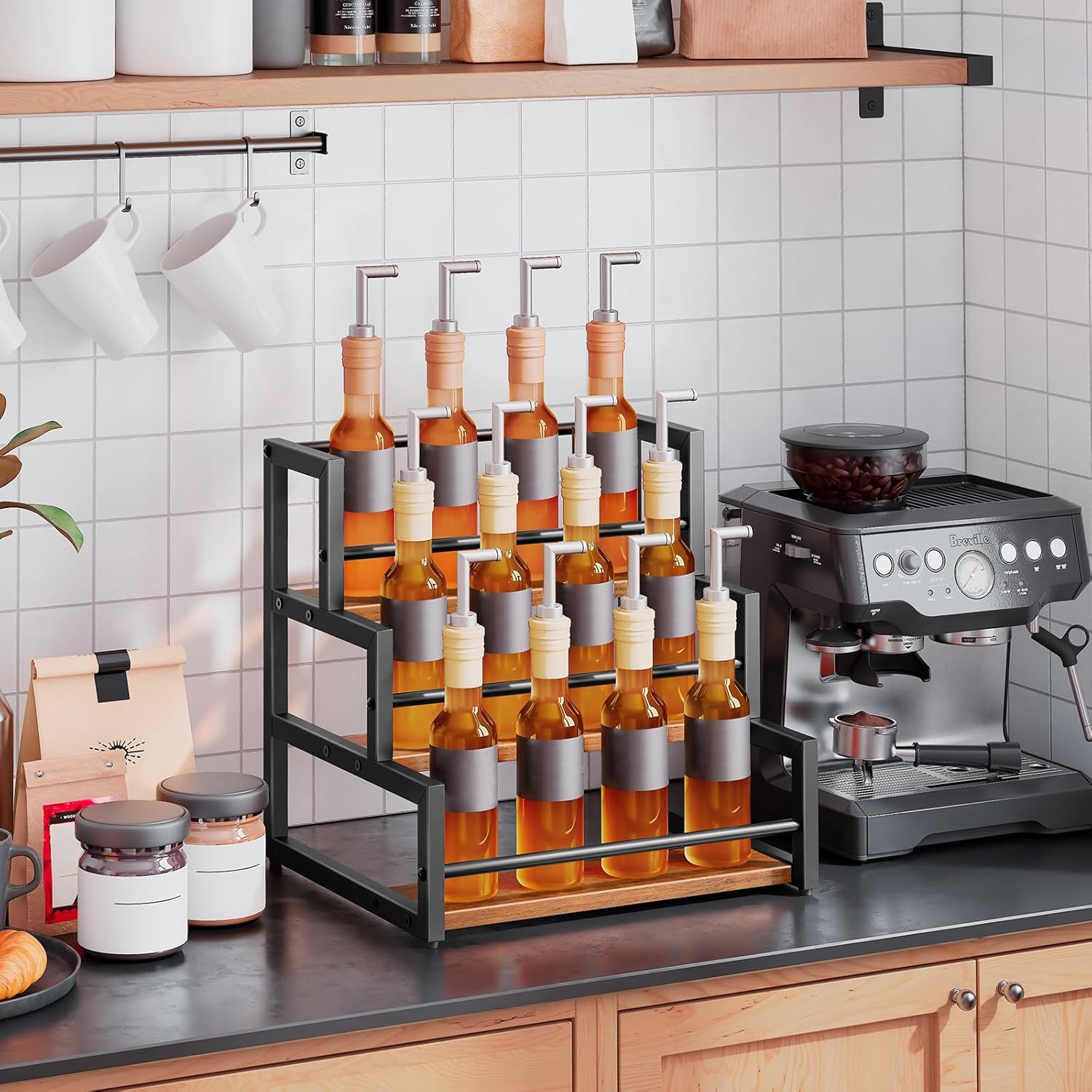 HOOBRO 3-Tier Syrup Rack Organizer for Coffee Bar and Kitchen