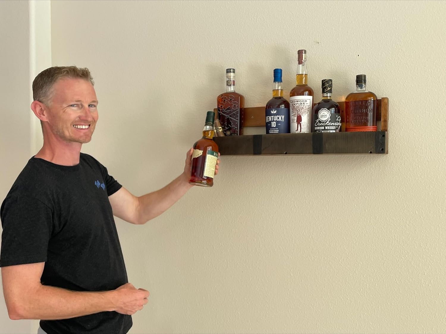 RELODECOR Whiskey Wine Barrel Shelf - Rustic Wall-Mounted Liquor Rack