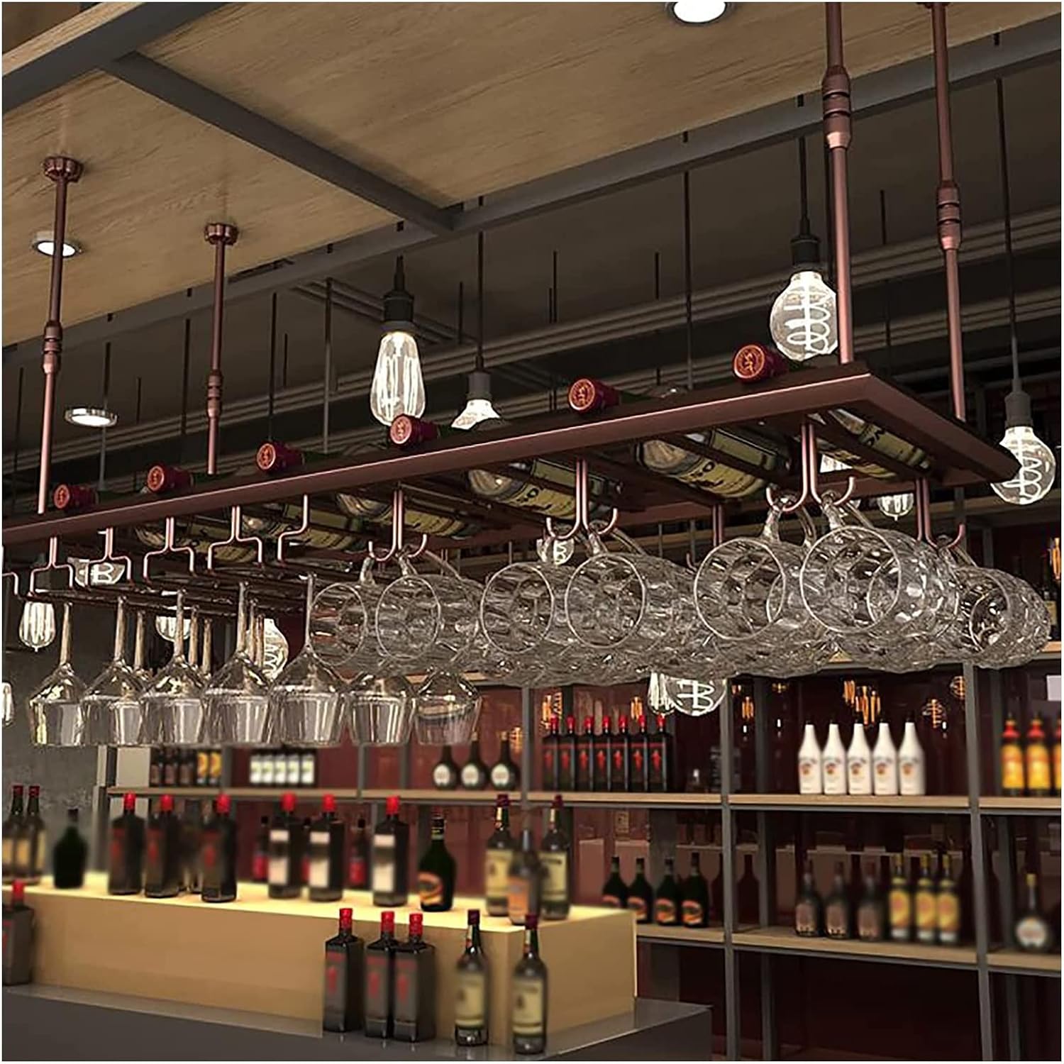 ALDEPO Wine Rack - Floating Stemware Holder with Storage Shelf