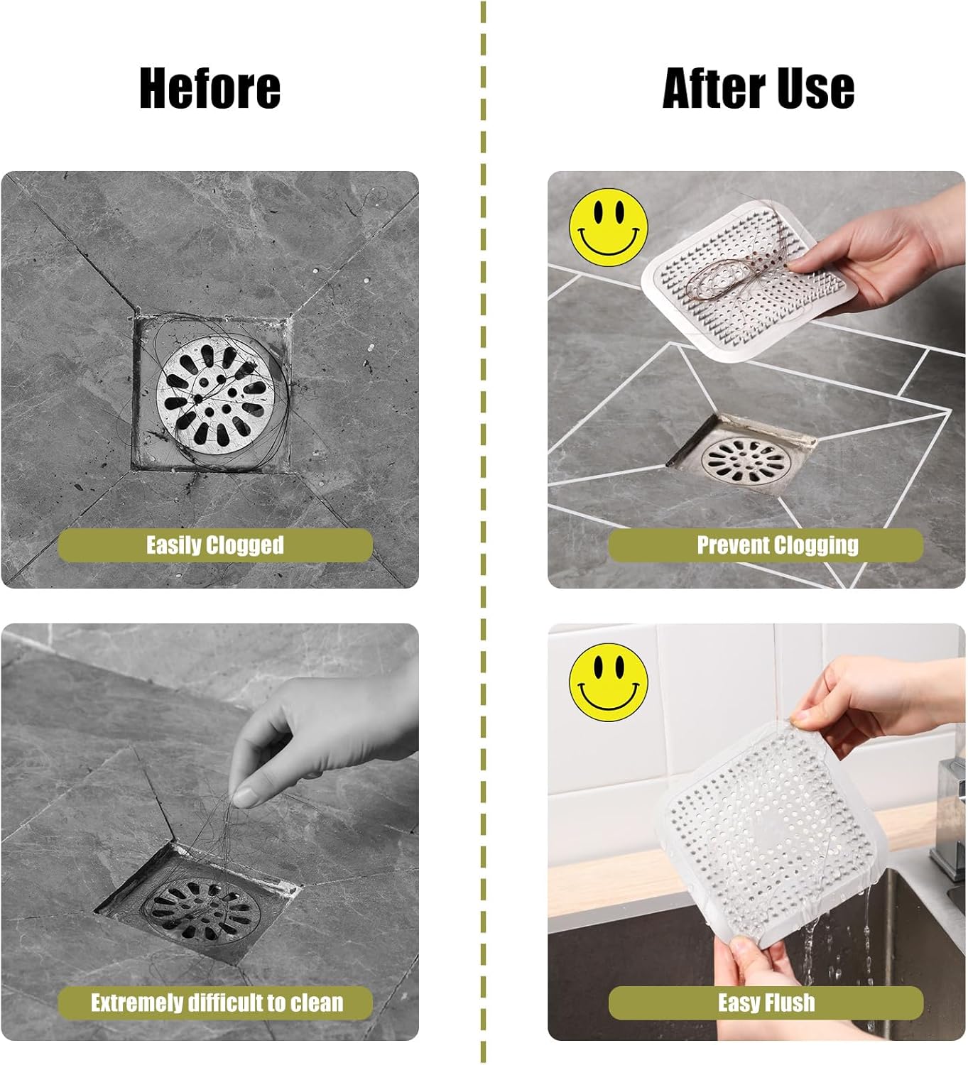 Flasidu 2-Pack Black Drain Hair Catcher for Sink and Shower