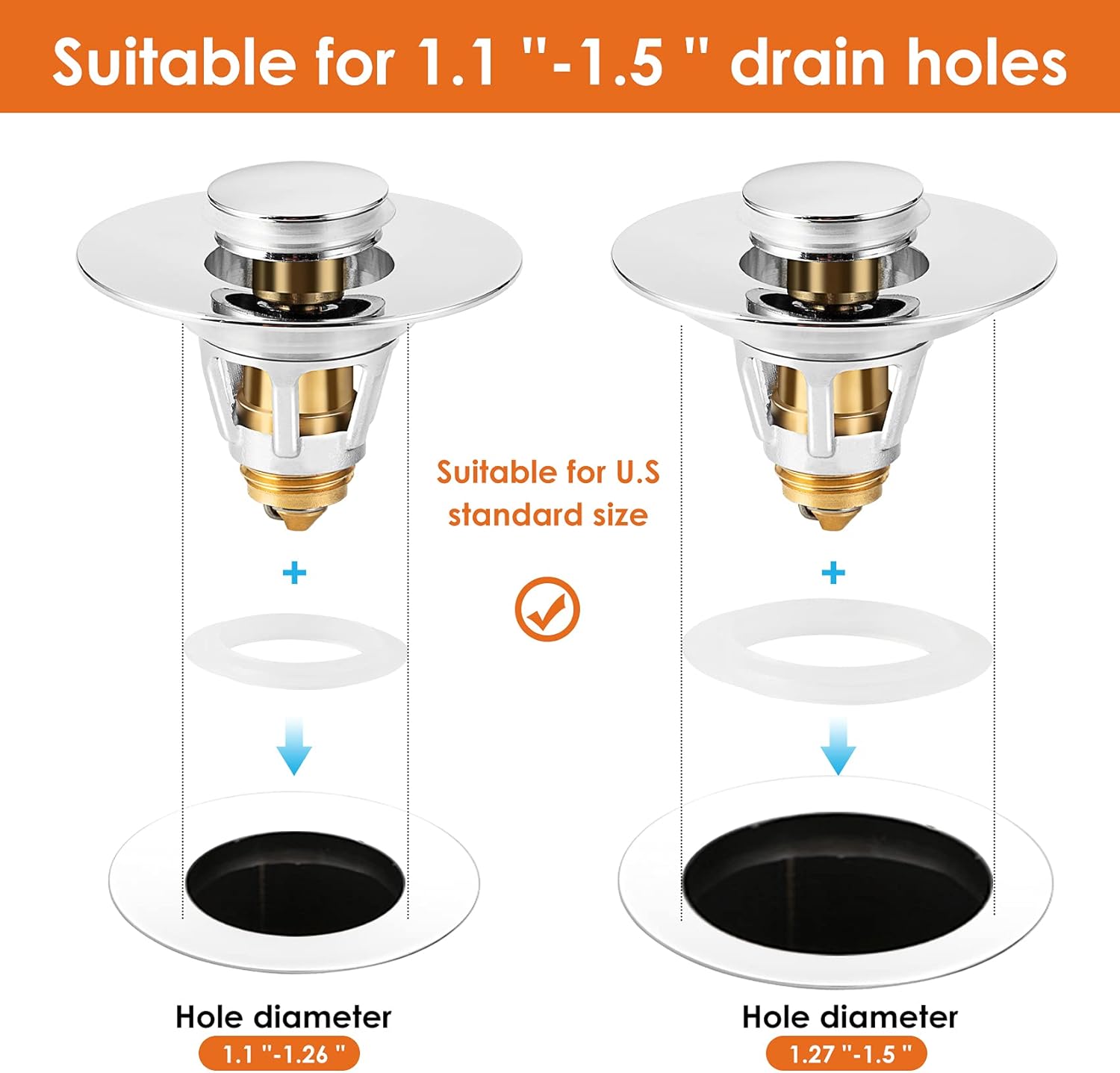 Drifop Universal Sink Stopper with Hair Catcher Silver 11-15 Inch