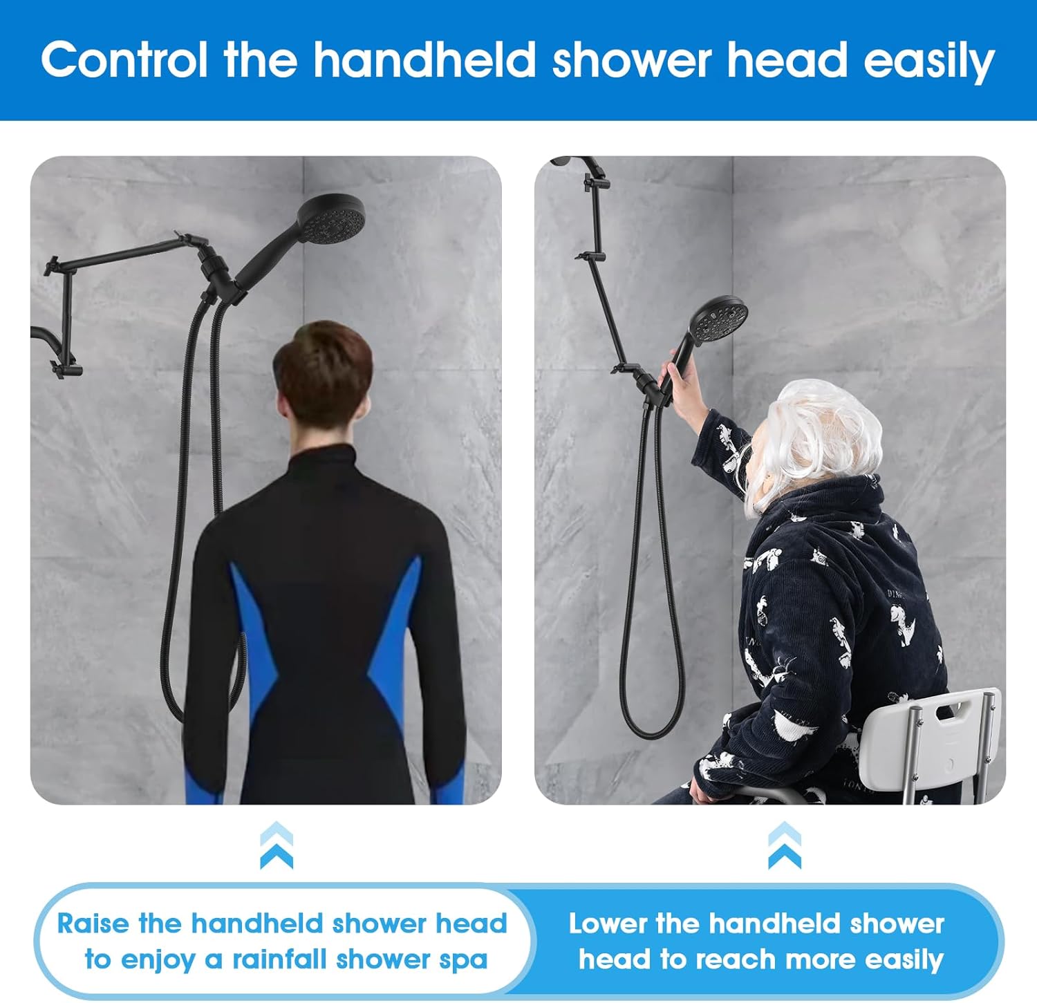 PDPBath 16 Inch Brass Shower Head Extension Arm with Lock Joints Matte Black