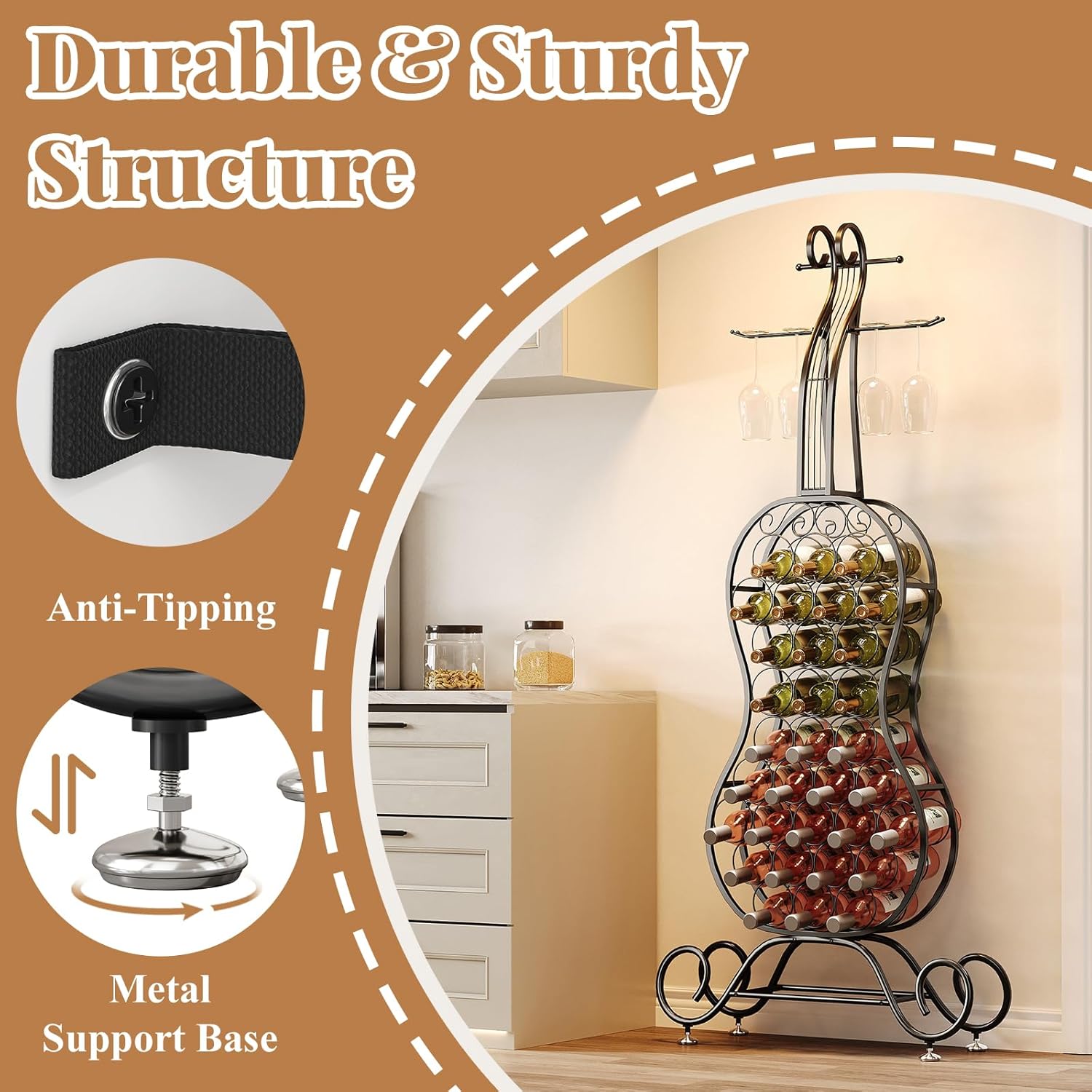 HavenlyYouth 32-Bottle Freestanding Wine Rack - Black Metal Wine Holder
