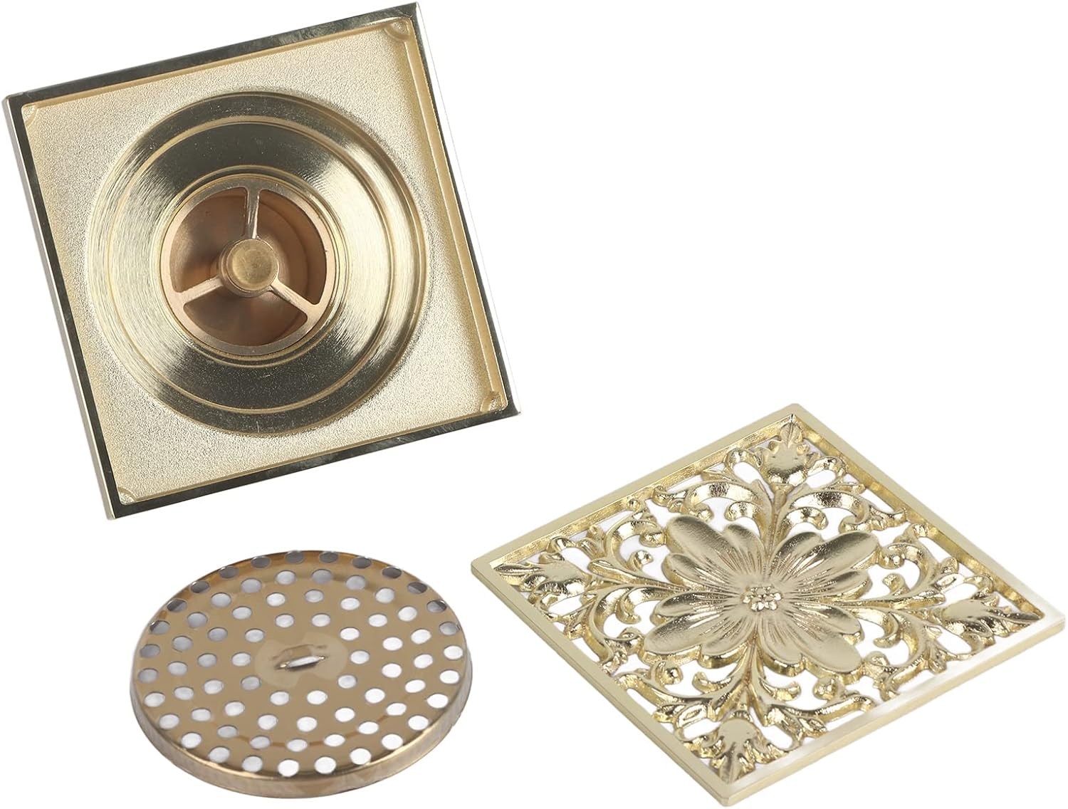 Topyond Brass Square Shower Drain with Antique Design