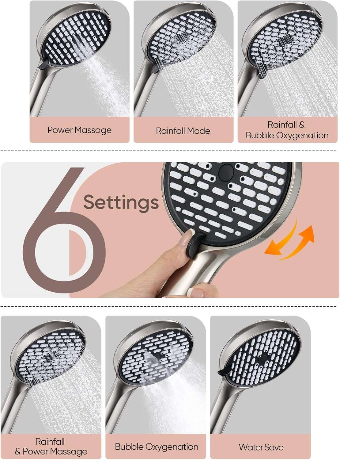 Cobbe 118 Inch Rain Shower Head with 6 Modes Handheld Combo