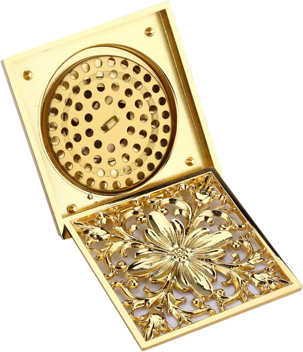 Topyond Brass Square Shower Drain with Antique Design