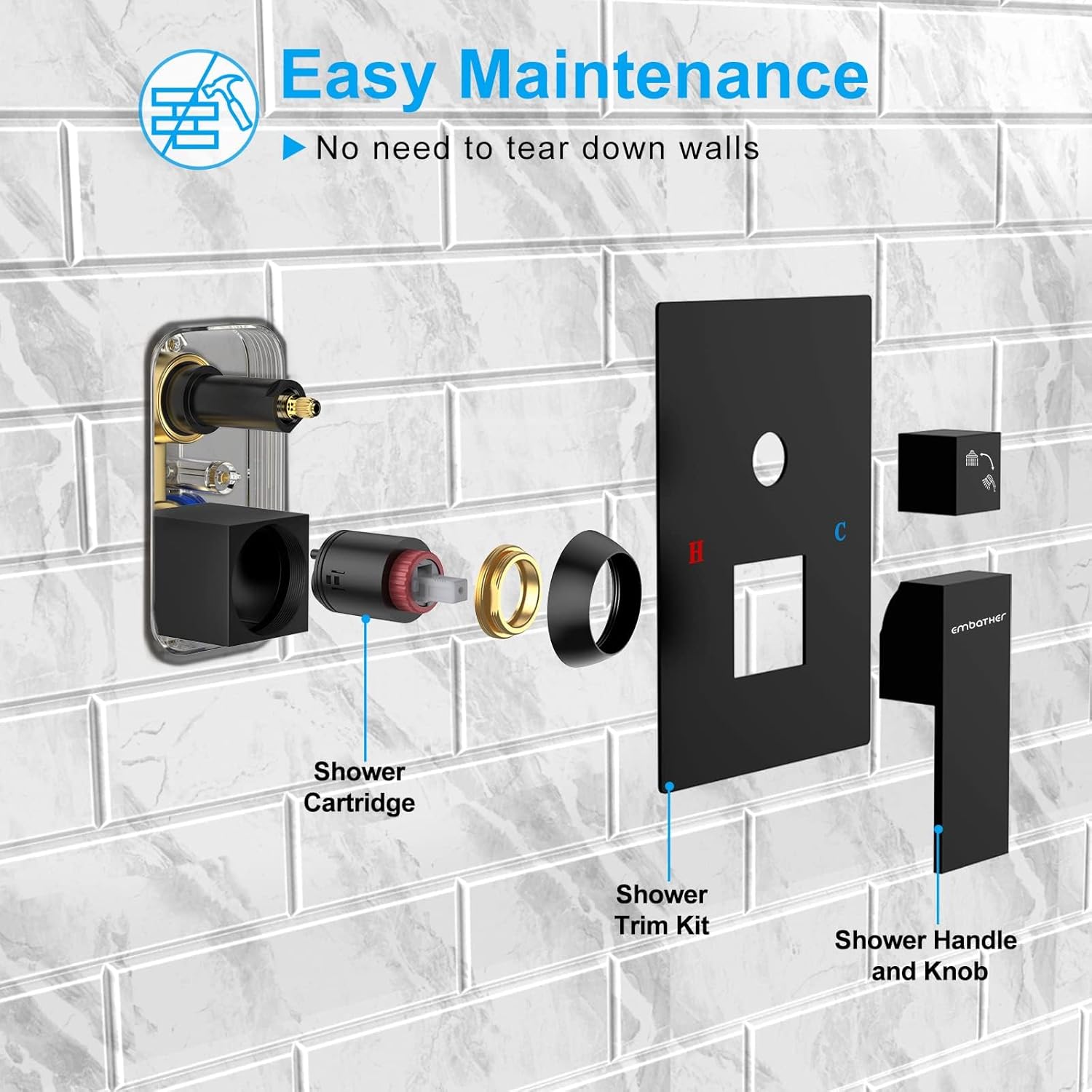 EMBATHER Black Rain Shower Combo Set - 10 Inch Overhead Handheld