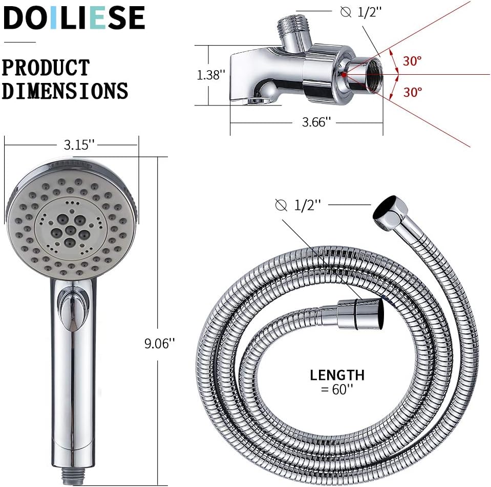 DOILIESE High Pressure 6-Setting Handheld Shower Head with Pause Spa Mode