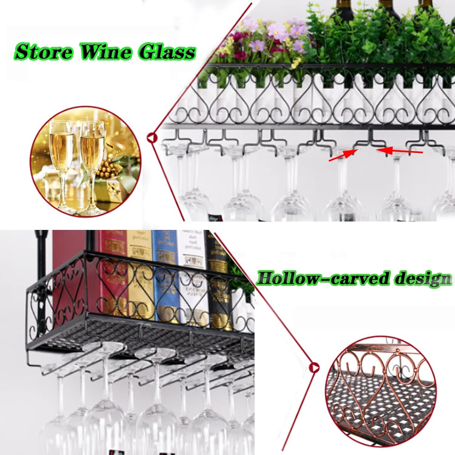 Industrial Black Metal Wine Glass Holder with Adjustable Shelves