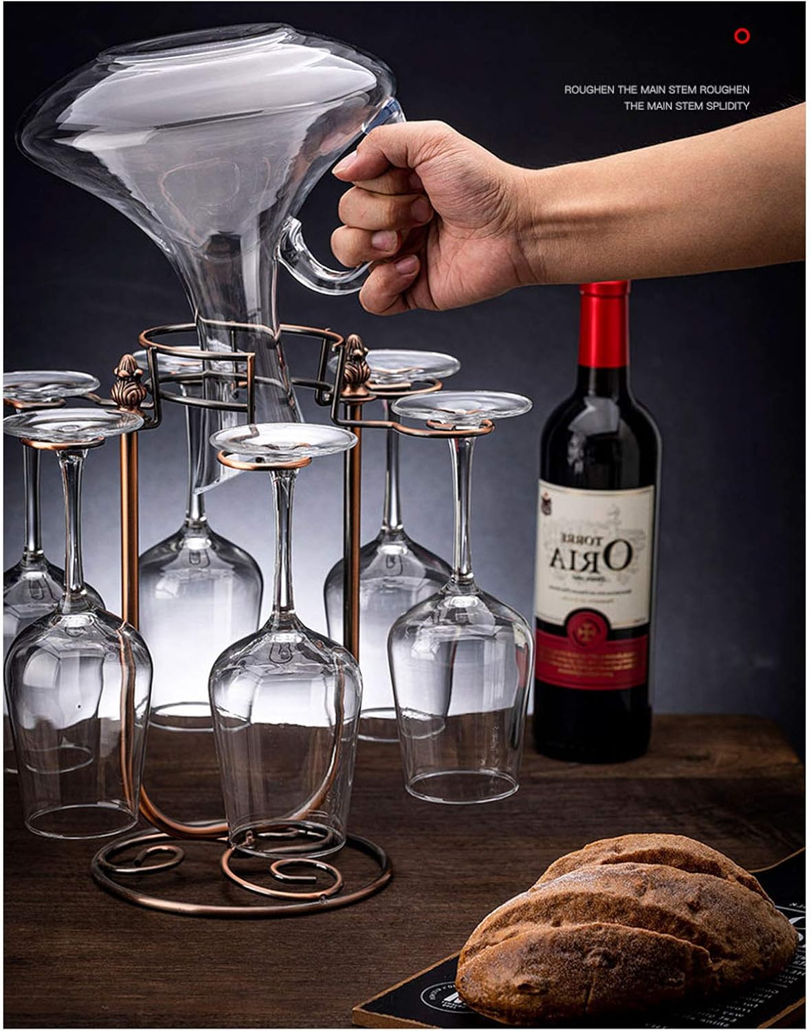 BOCbco Freestanding Wine Rack with 6 Glasses 1 Decanter 1