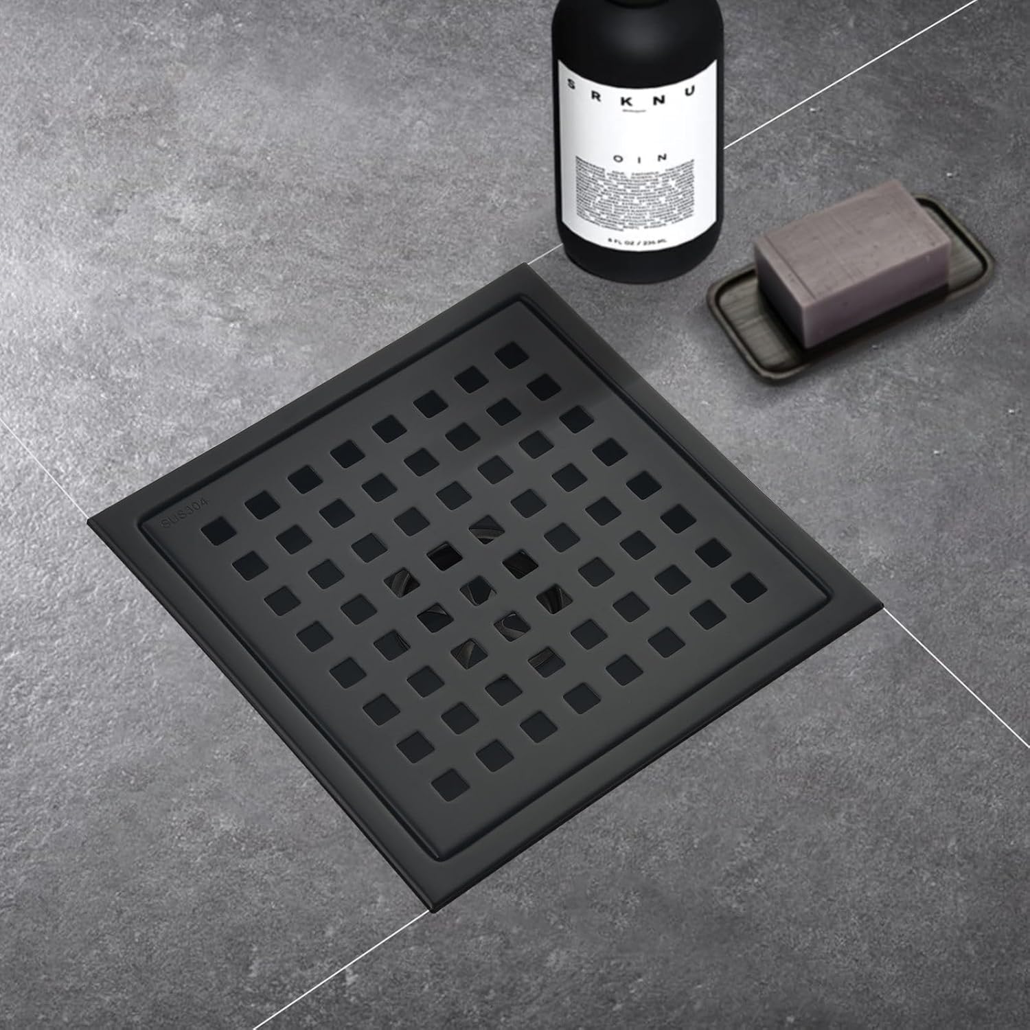 6 Inch Square Shower Drain with Hair Strainer and Flange