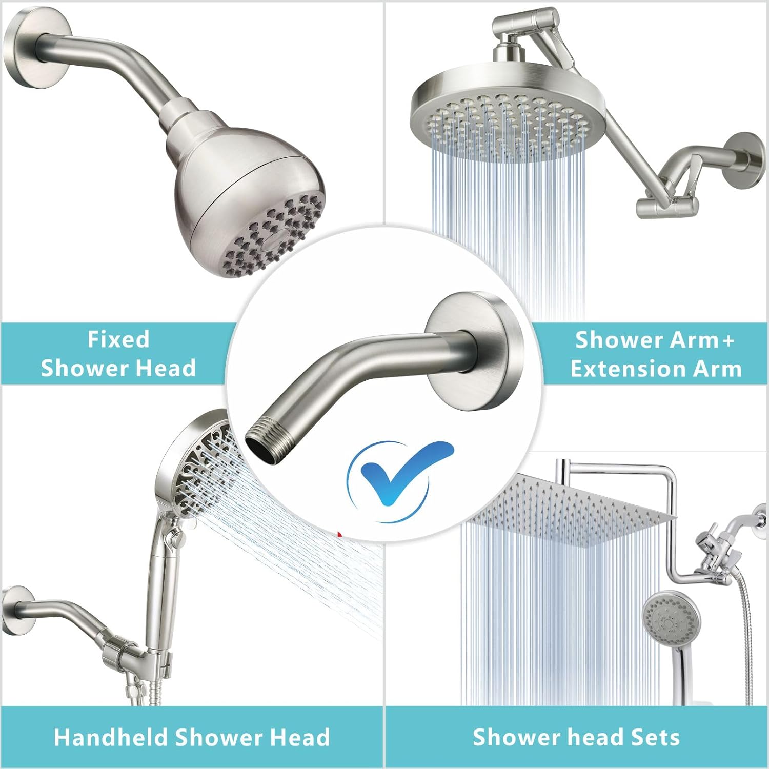 Nuodan 6 Inch Shower Arm with Flange Brushed Nickel
