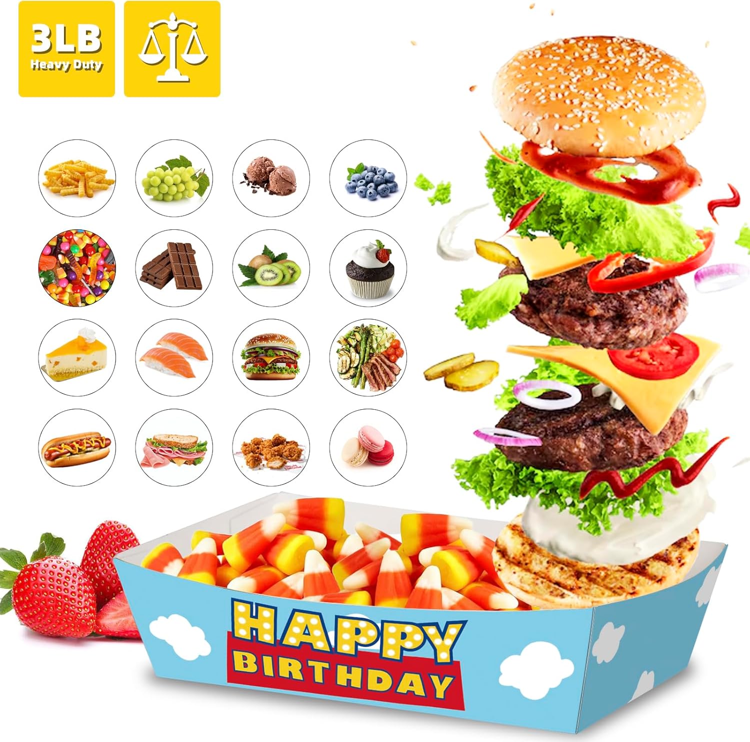 KERINGO 50 Pack 3Lb Toy Story Paper Food Trays