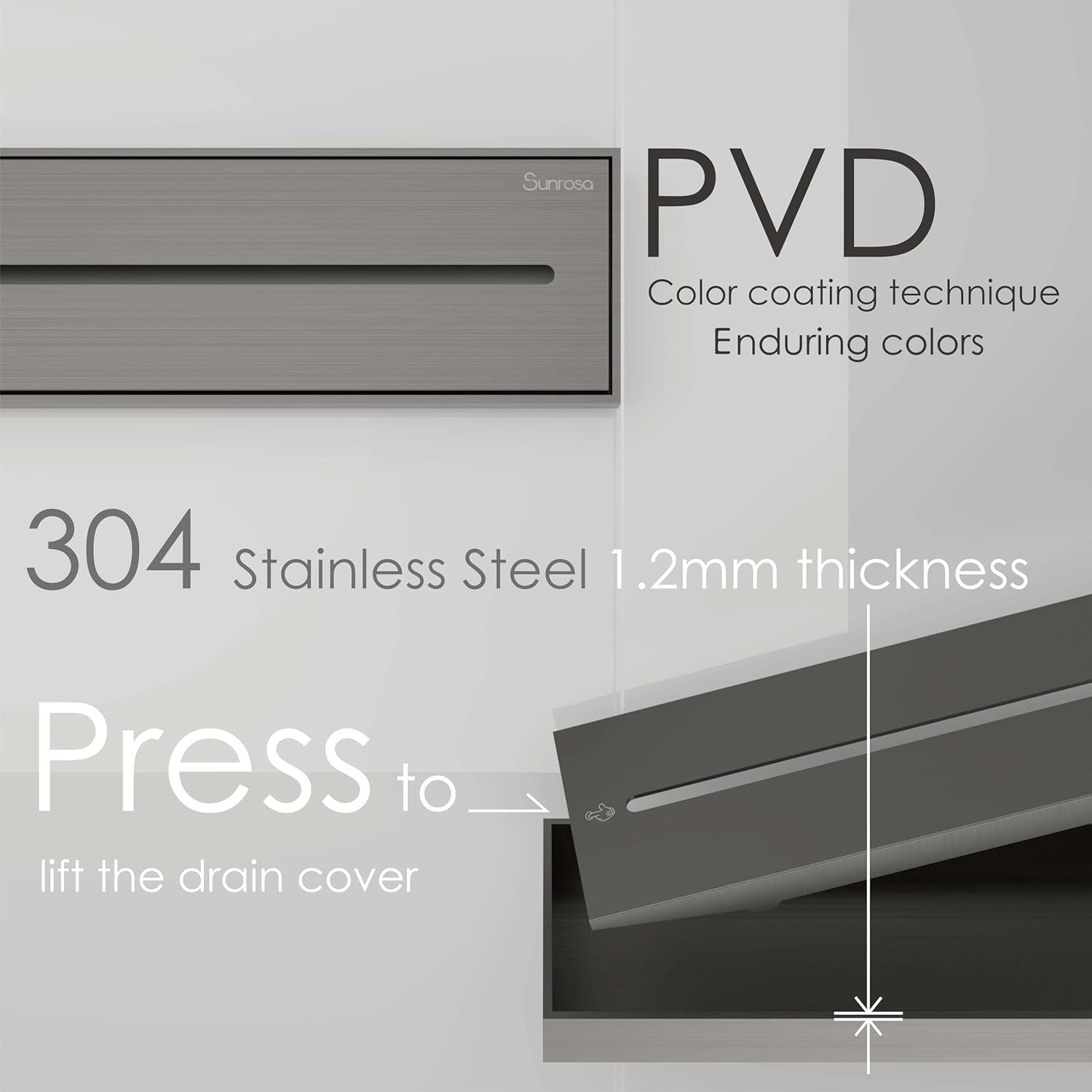 Sunrosa 24 Inch Linear Shower Drain with PVD Coating