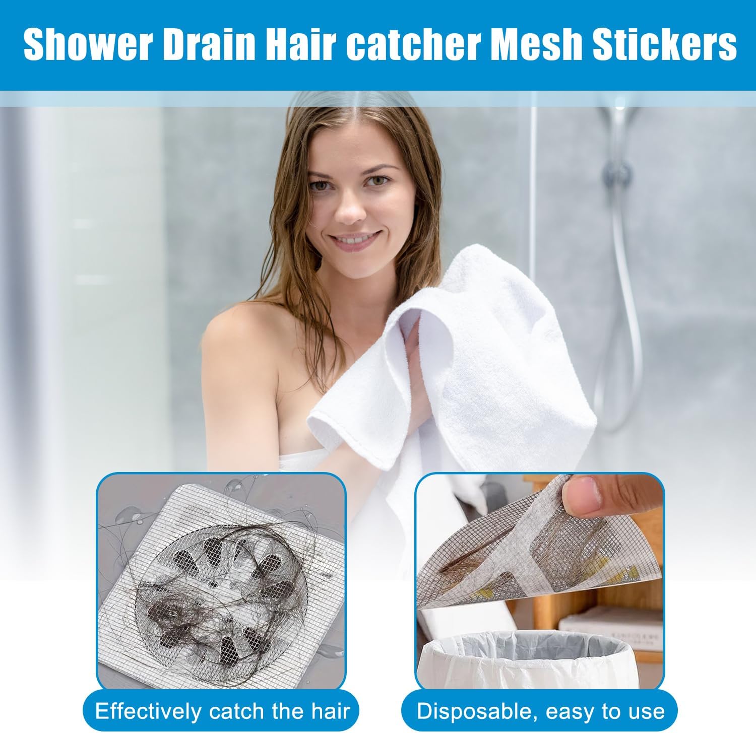 50PCS Pack Disposable Shower Drain Cover Hair Catcher