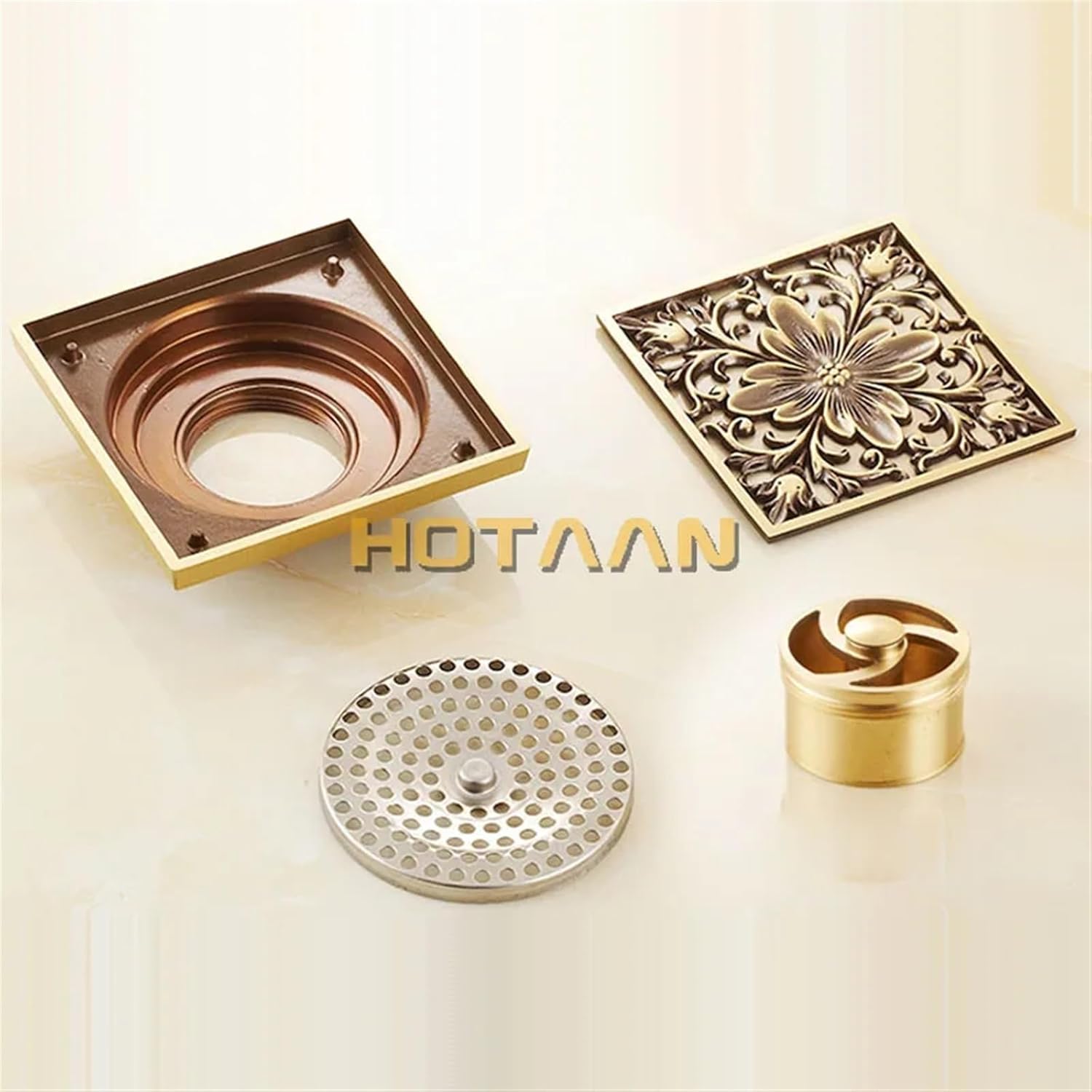 Antique Brass Carved Floor Drain 100mmx100mm YT-2111 1Pcs