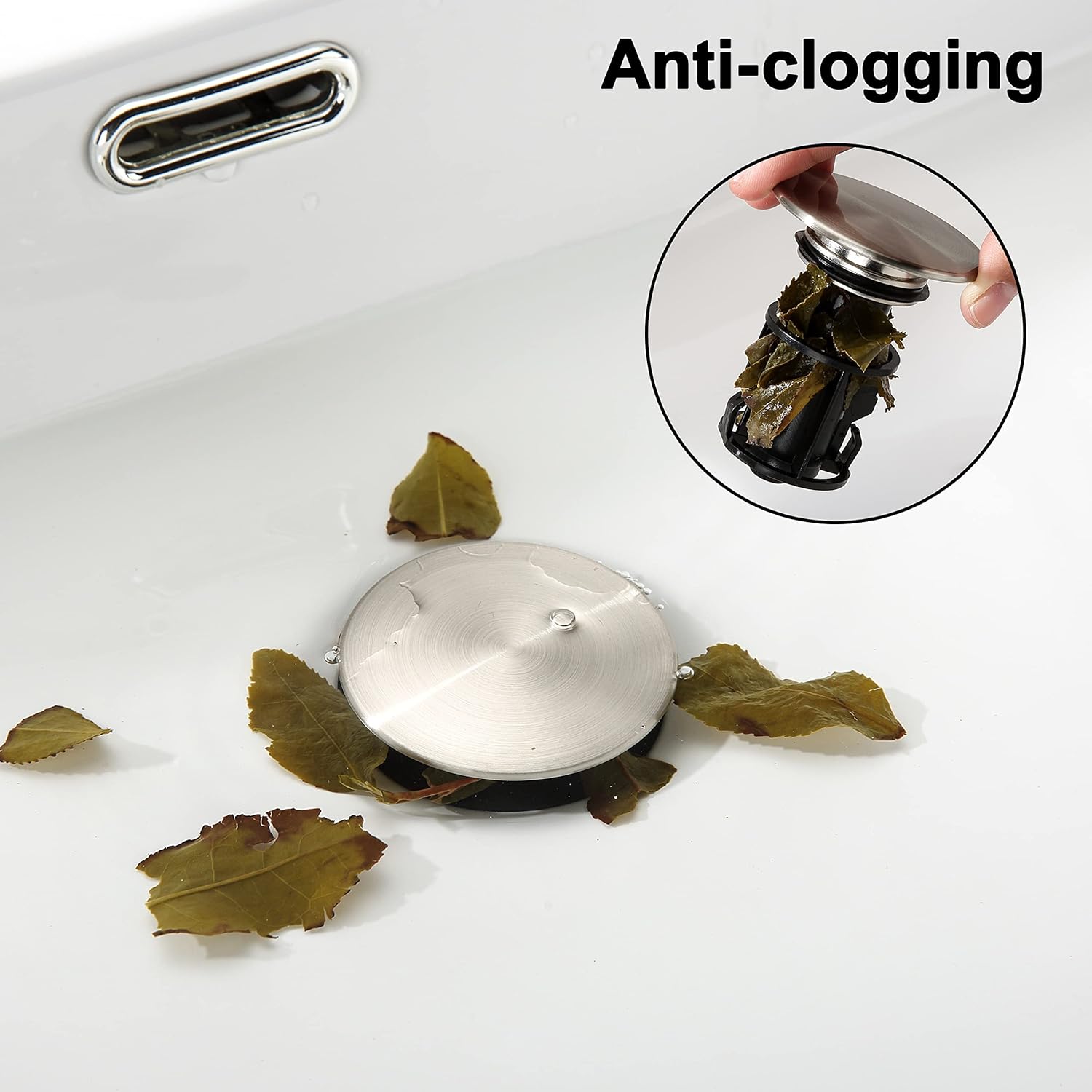 Pop Up Drain Stopper with Overflow for Vessel Sink Brushed Nickel