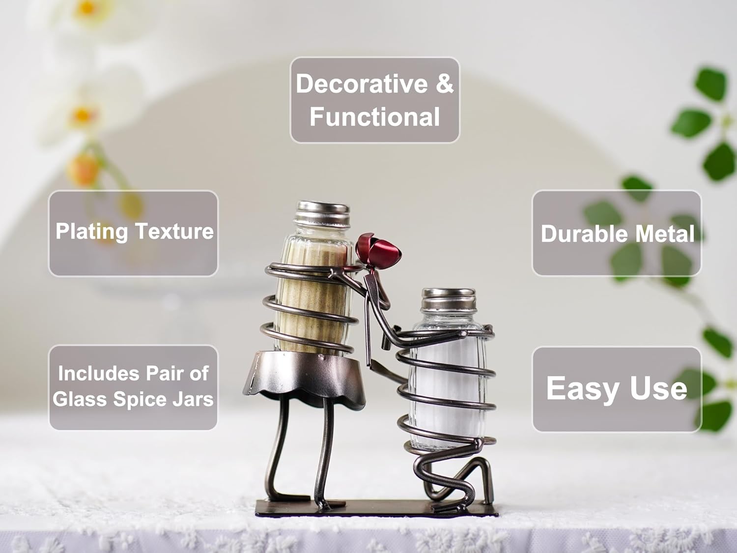 Funny Salt Pepper Shakers Set - Rose Lovers Holder Caddy