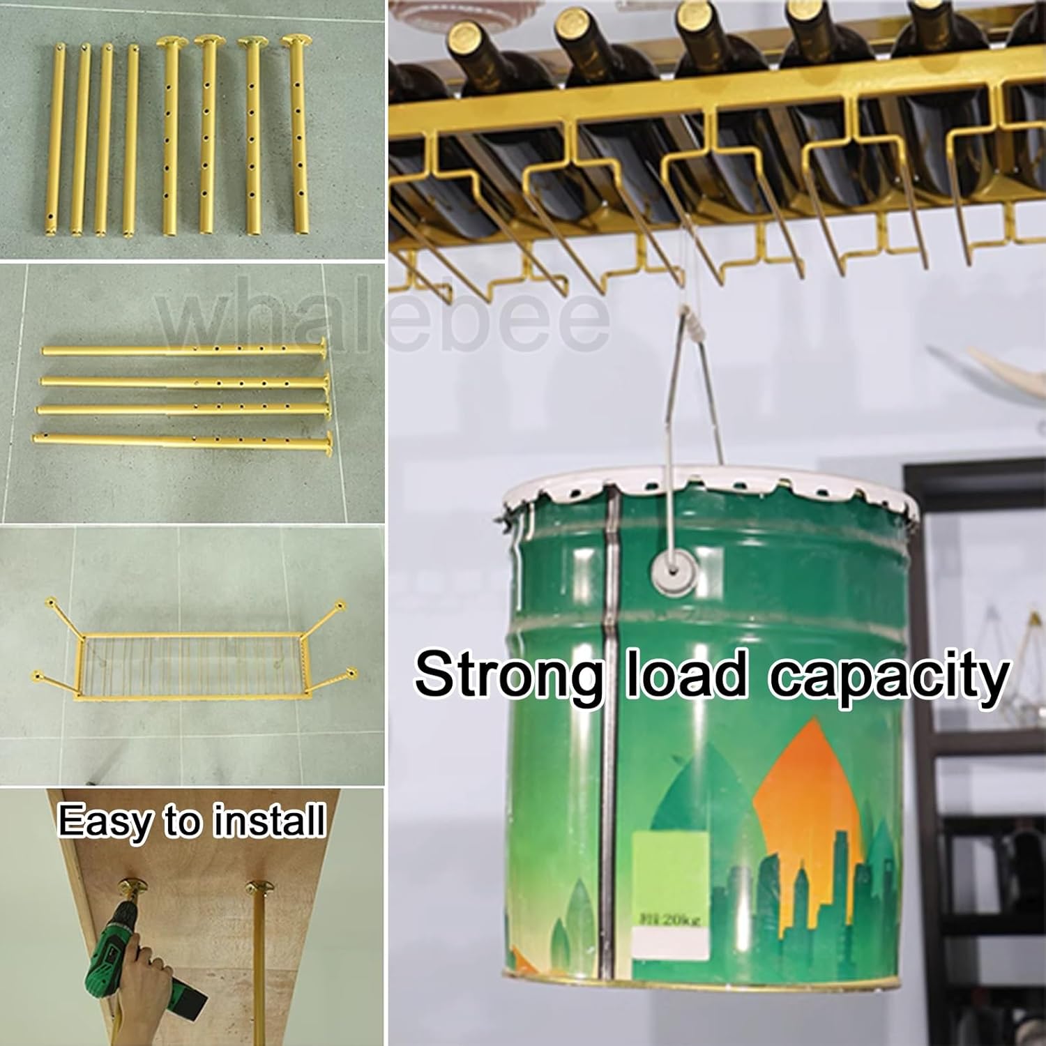 Metal Wine Glass Ceiling Rack with 2 Tiers