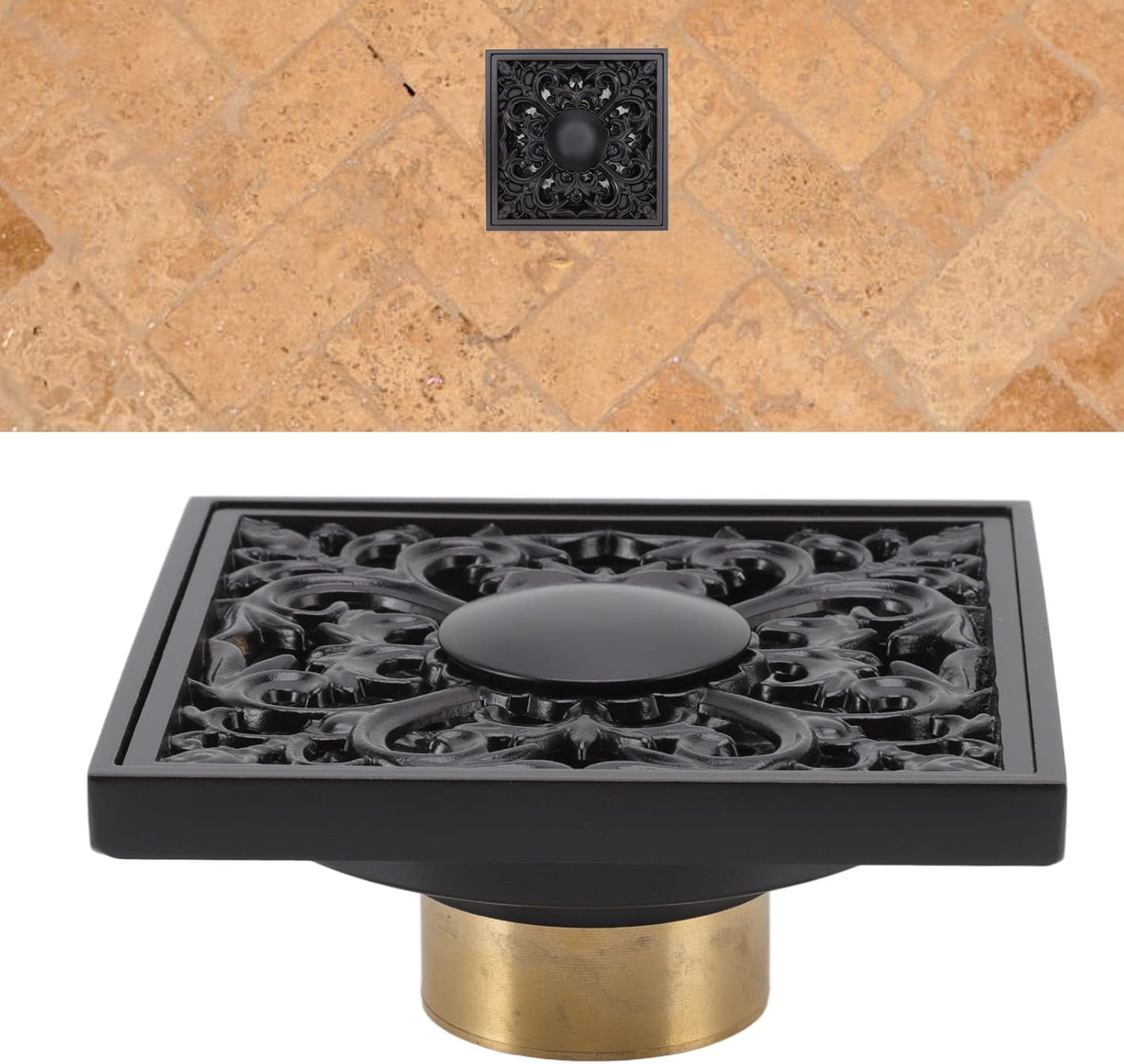 4x4 Inch Square Shower Floor Drain in Antique Style