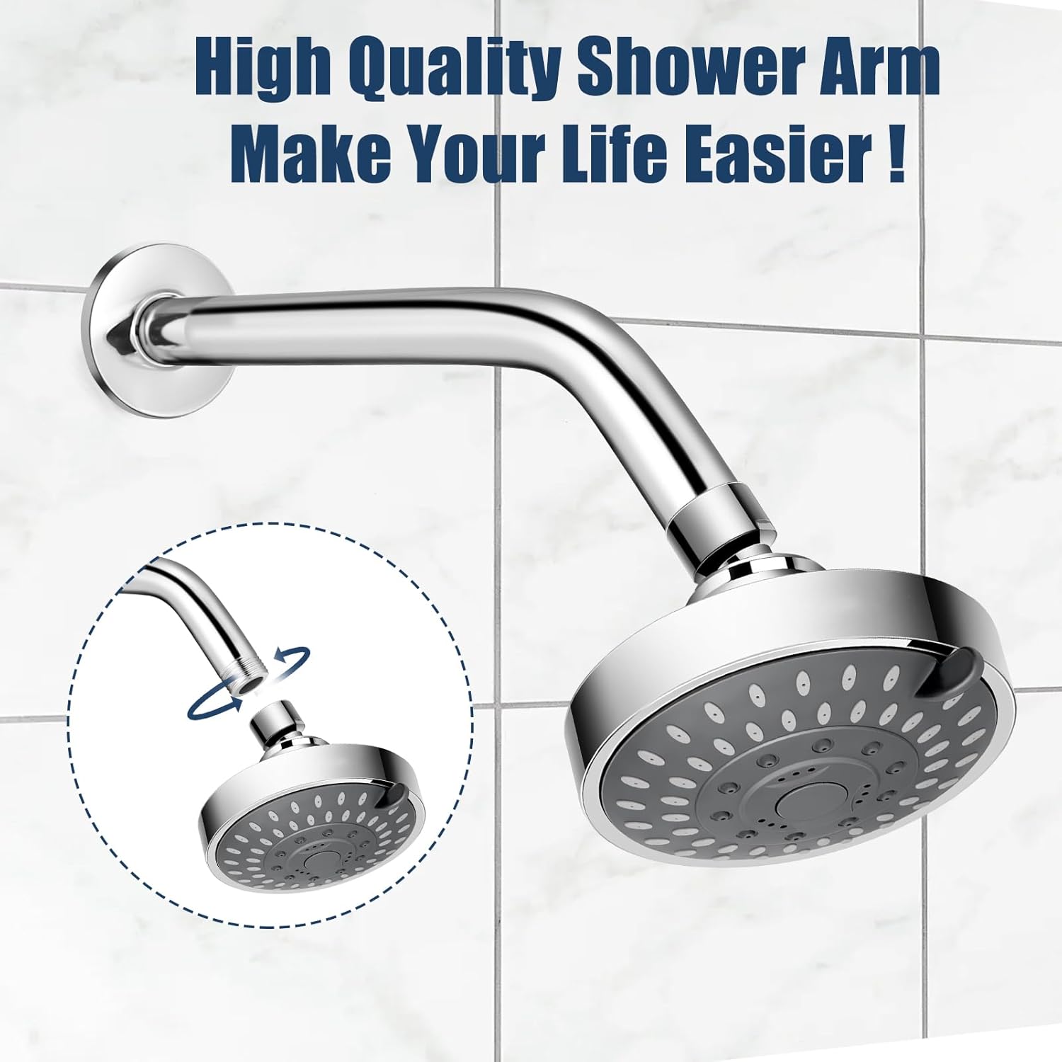 10 Inch Chrome Shower Arm with Flange - Durable Wall Mount Replacement