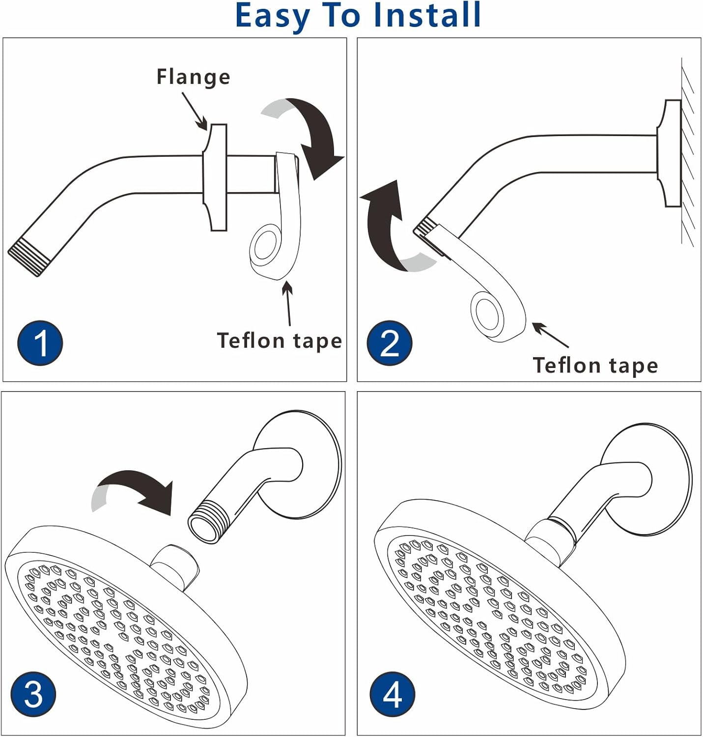 Eolax 8 Inch Chrome Shower Arm and Flange with Flange