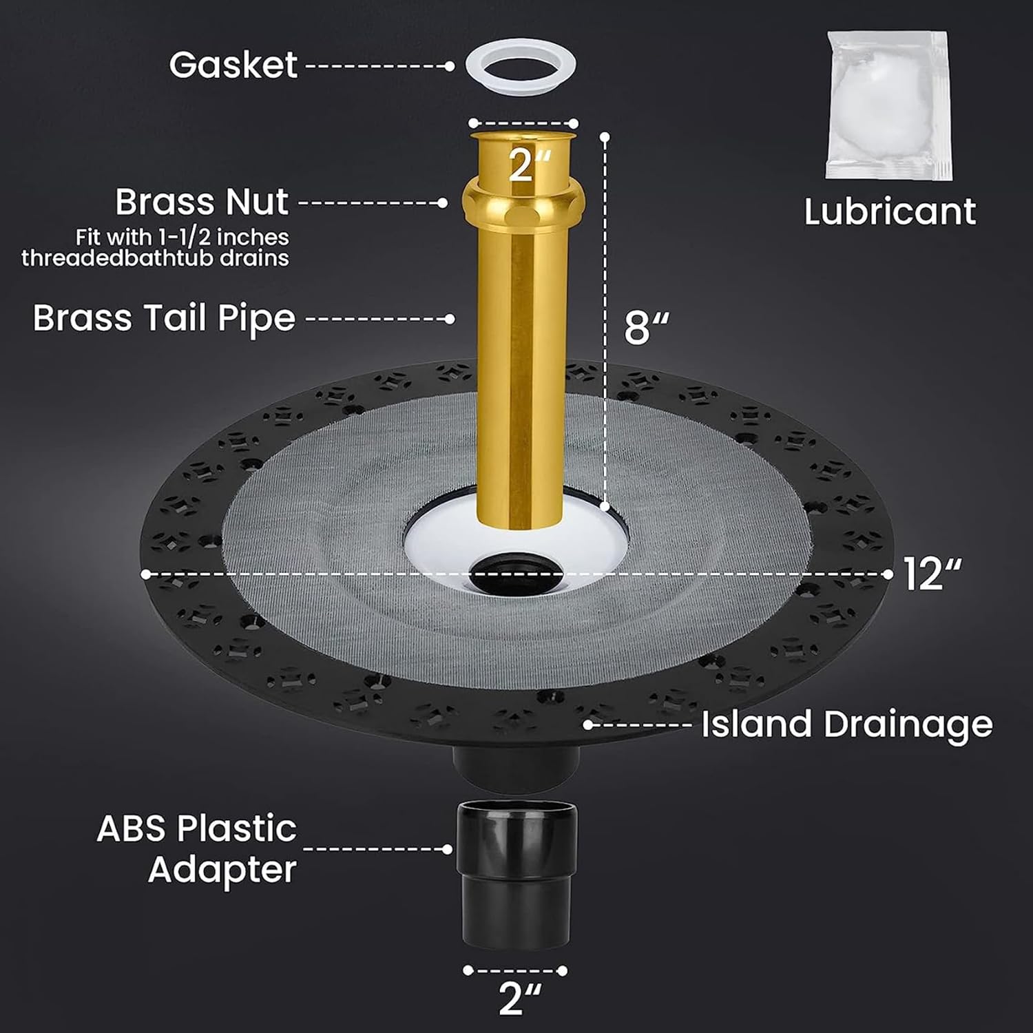 Freestanding Tub Drain Mounting Kit with ABS Adapter and Brass Liner