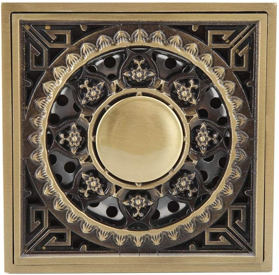 Yosoo Antique Brass Shower Floor Drain with Flower Carving