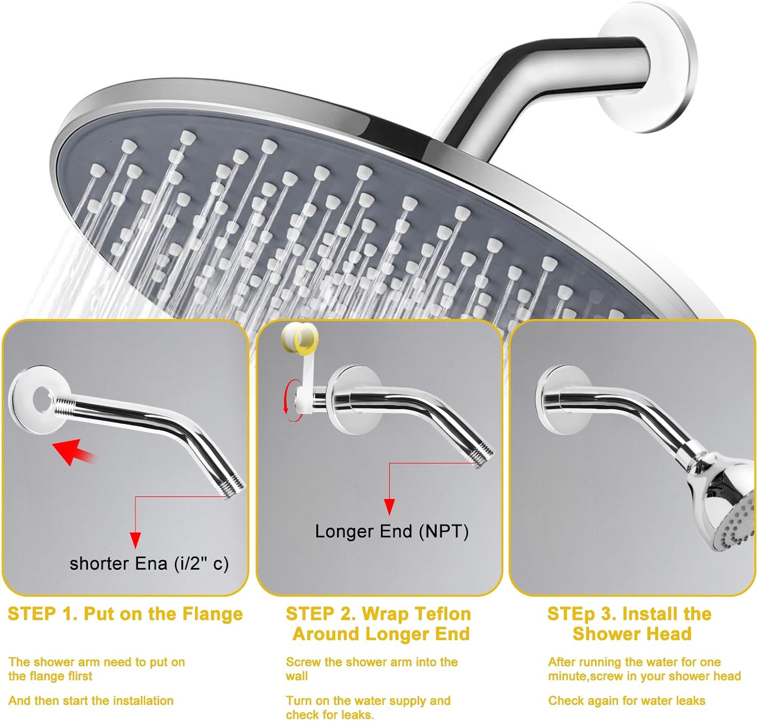 AccEncyc 6 Inch Stainless Steel Shower Arm Flange Mount