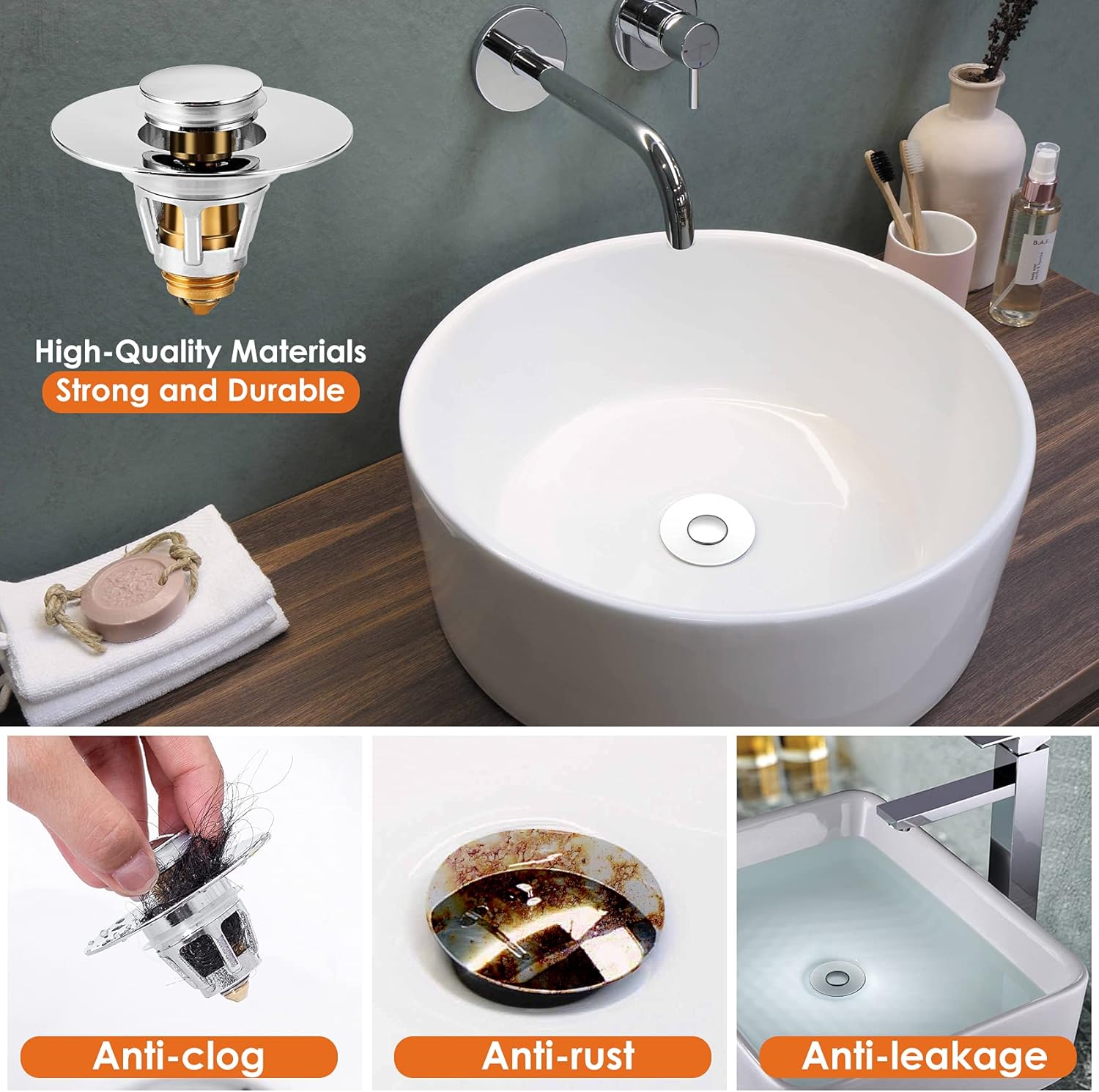 Drifop Universal Sink Stopper with Hair Catcher Silver 11-15 Inch