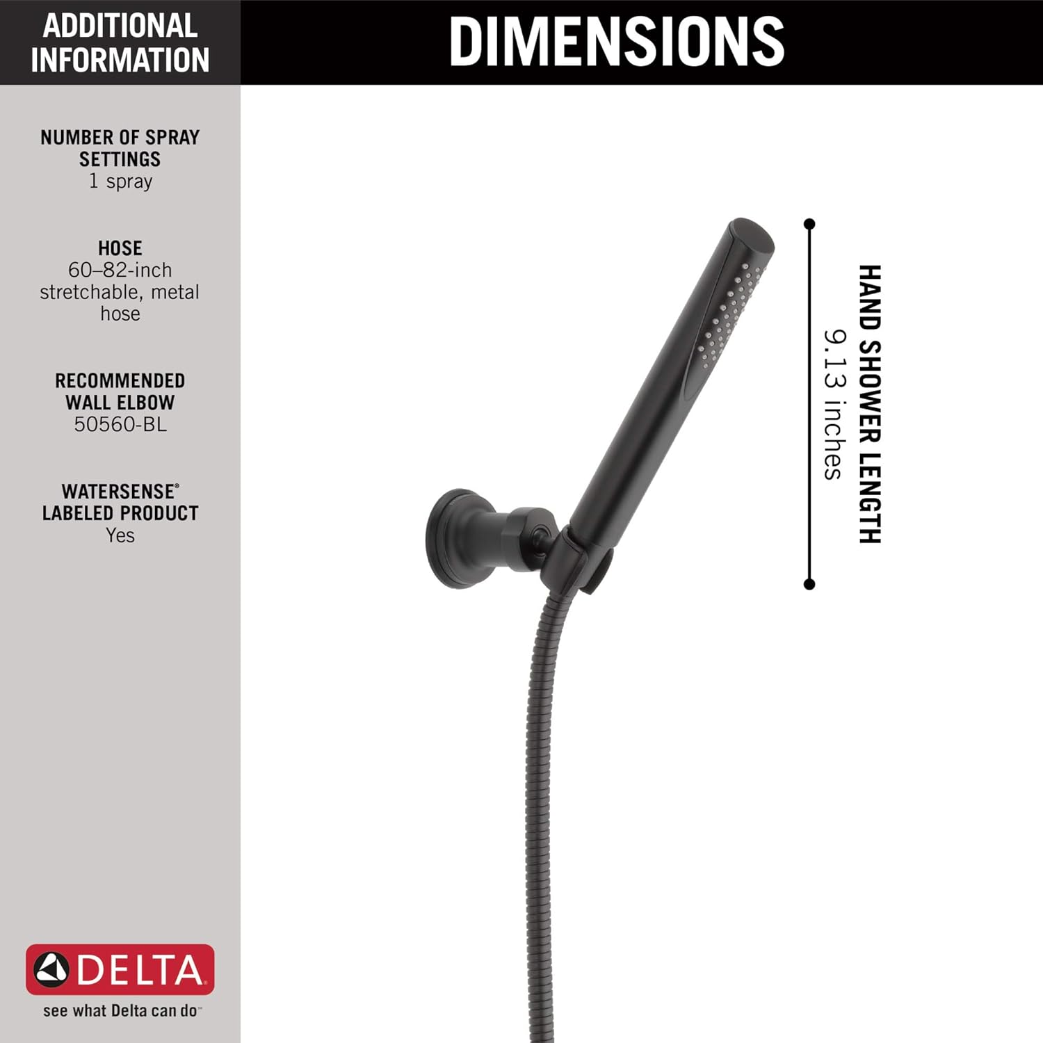 Delta 55085-BL Grail Hand Shower with Hose Matte Black
